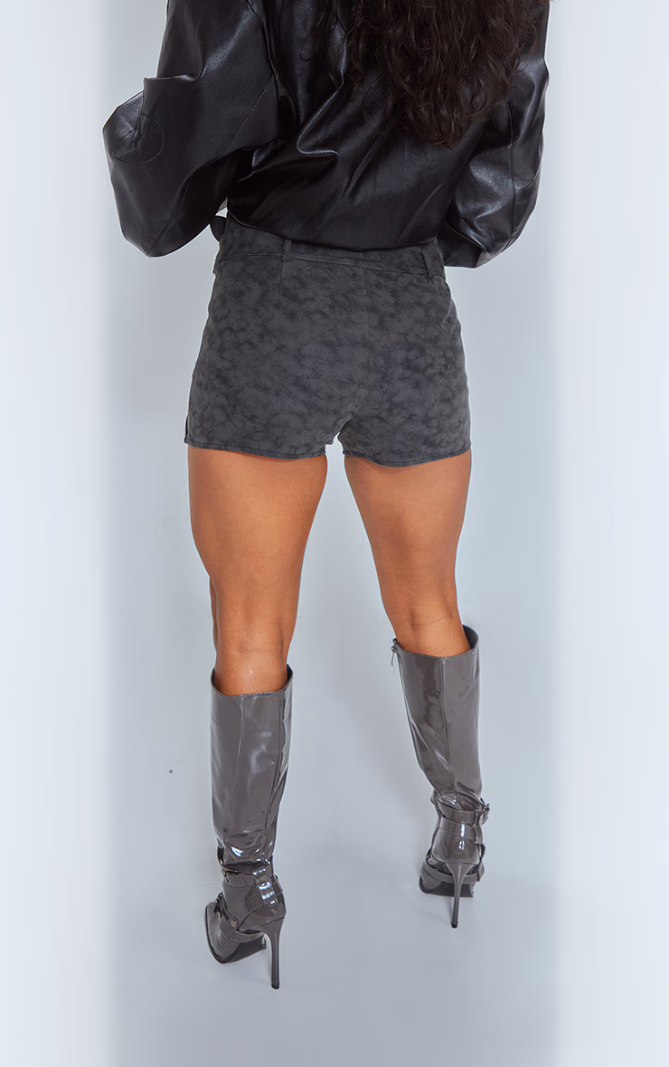 Washed Black Faux Leather Belted Shorts