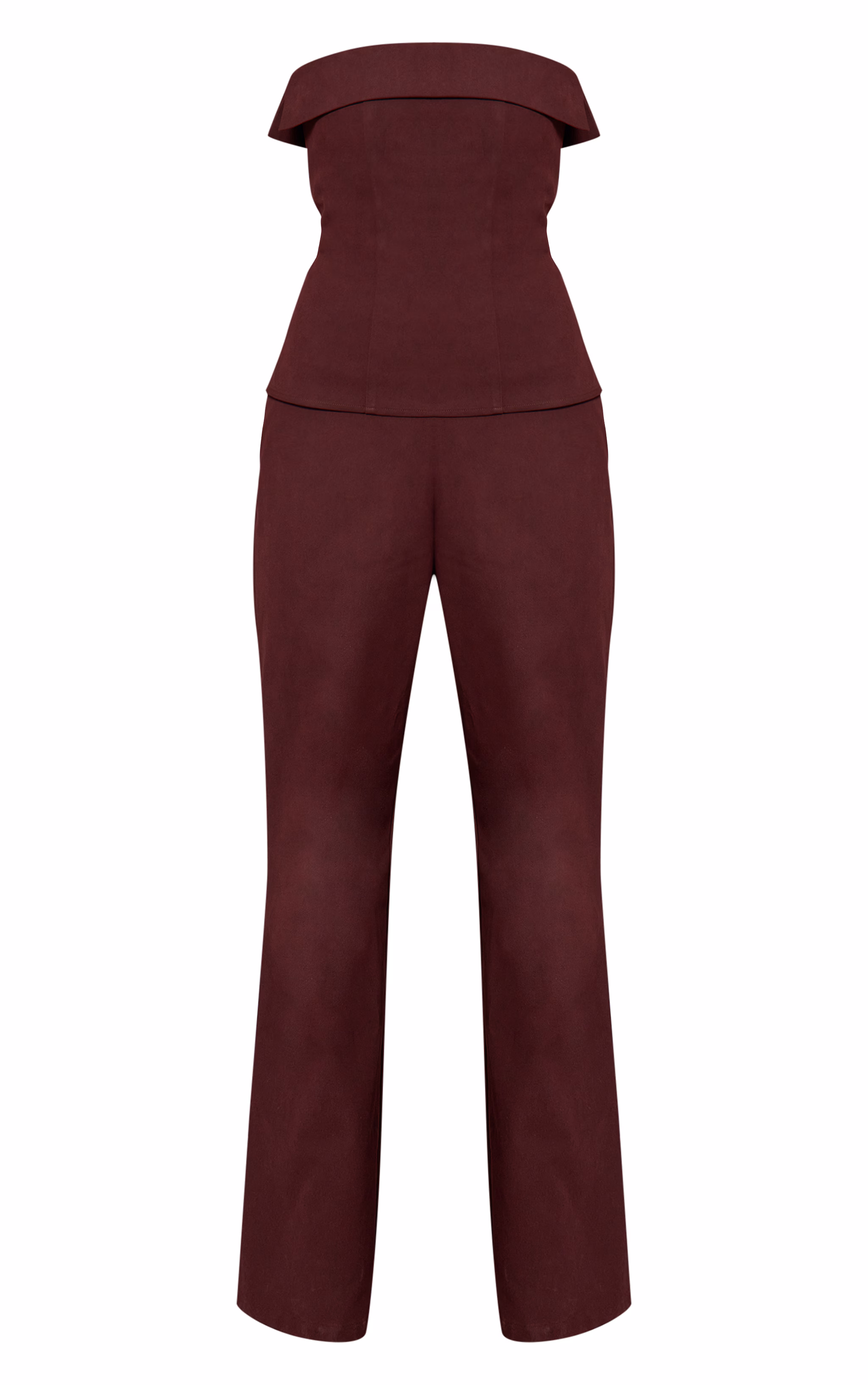 Plum Faux Suede Bandeau Foldover Jumpsuit