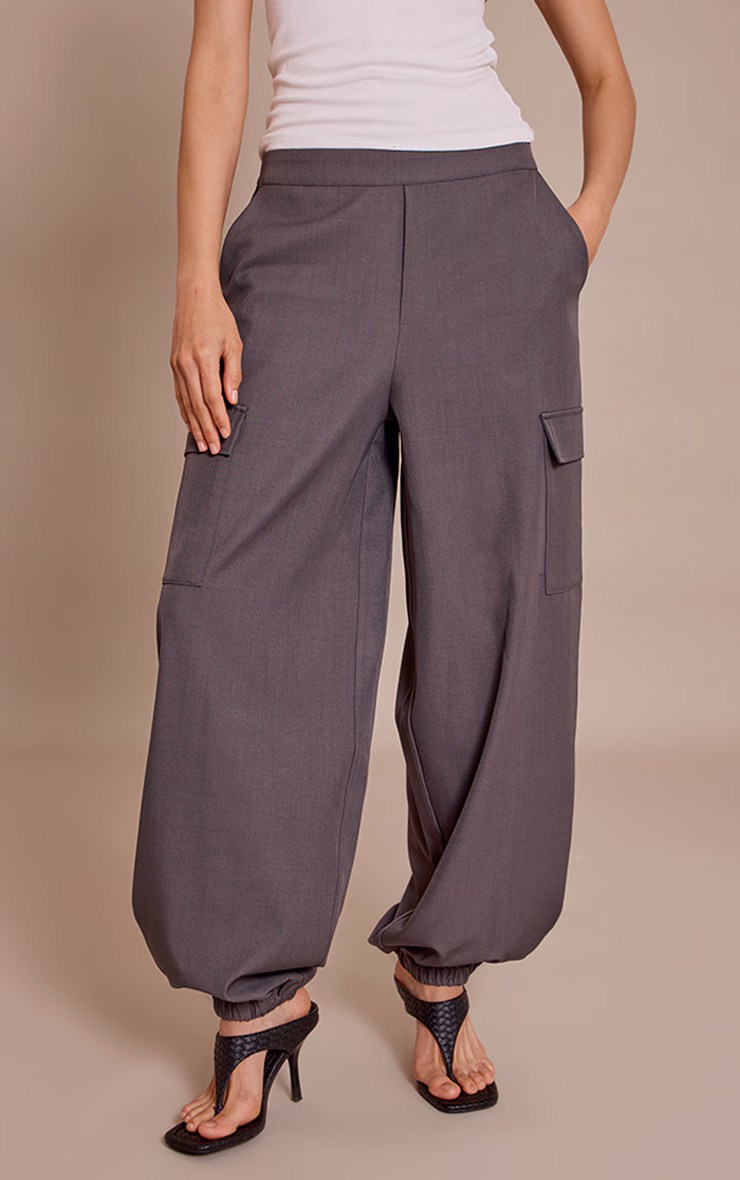 Charcoal Woven Elasticated Hem Cargos