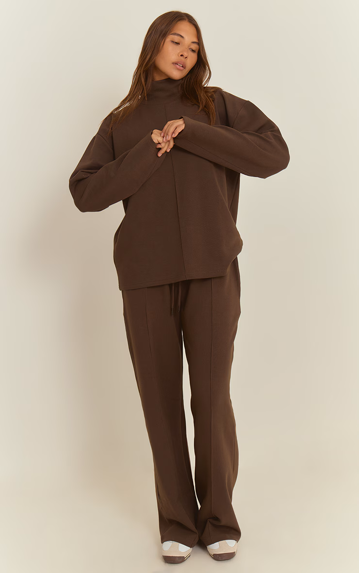 Chocolate Interlock Seam Funnel Neck Sweatshirt