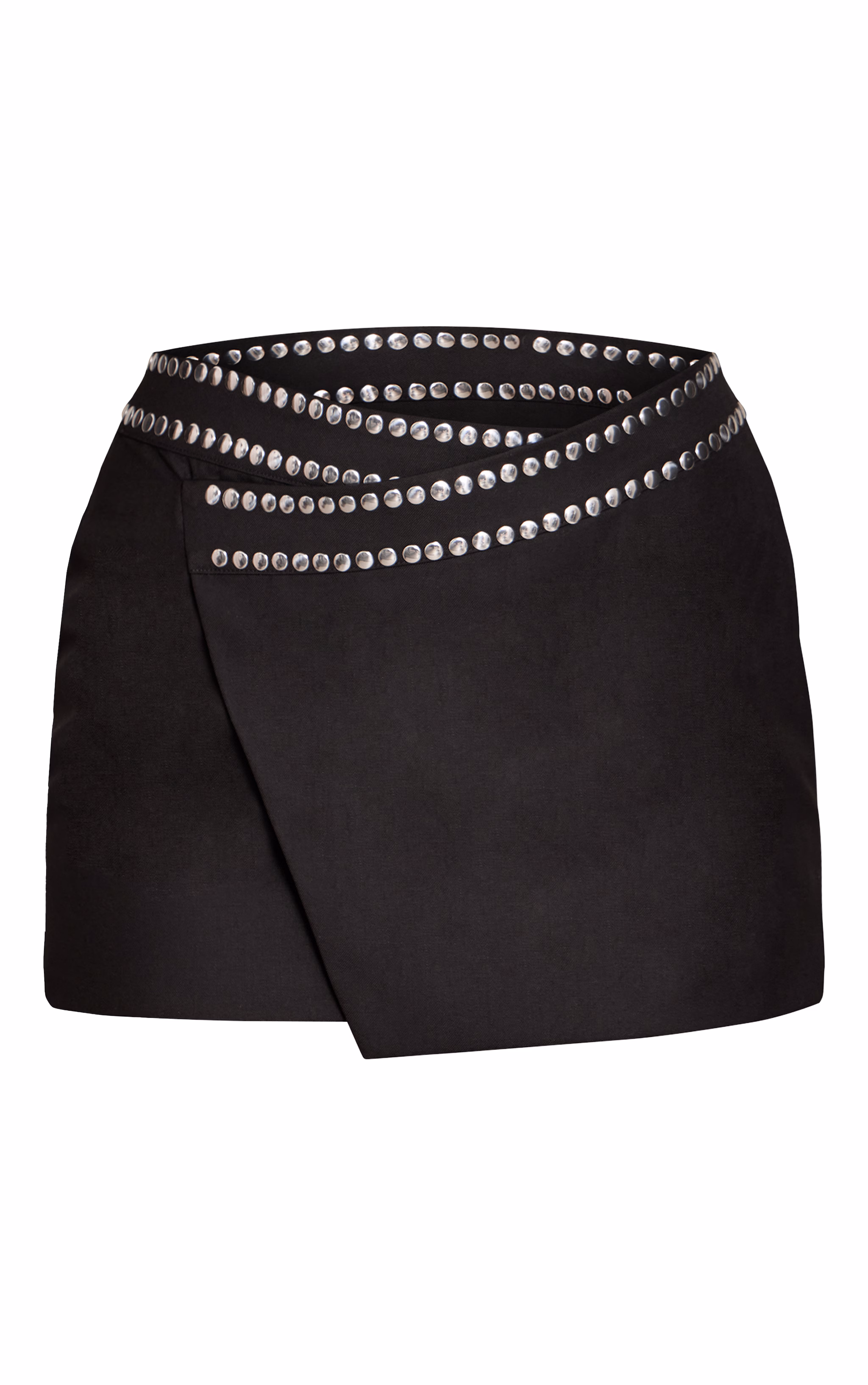Black Studded Wrap Over Mini Skirt