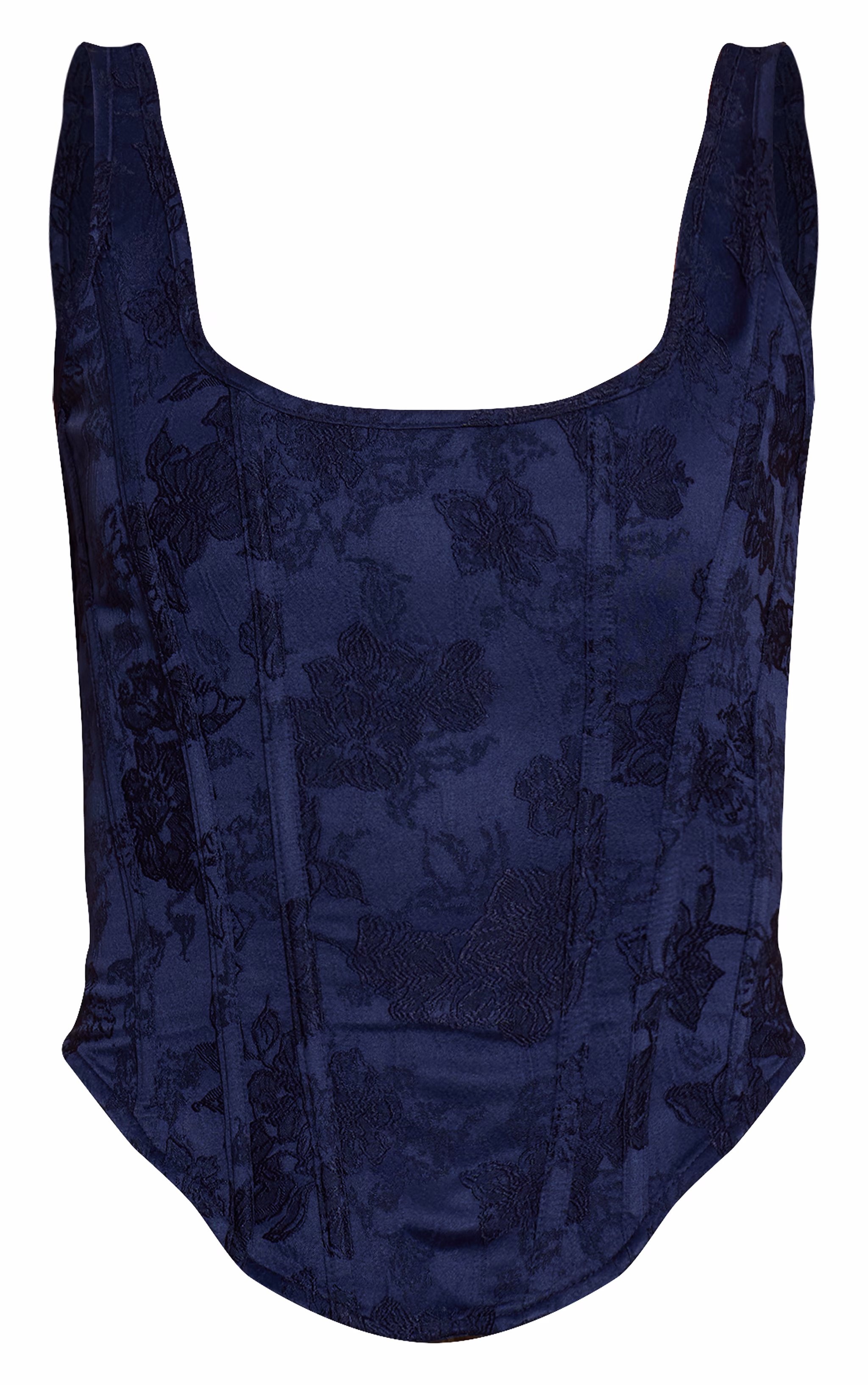 Navy Textured Satin Boned Dip Hem Longline Corset