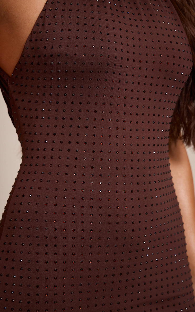 Chocolate Hotfix Halterneck Backless Maxi Dress