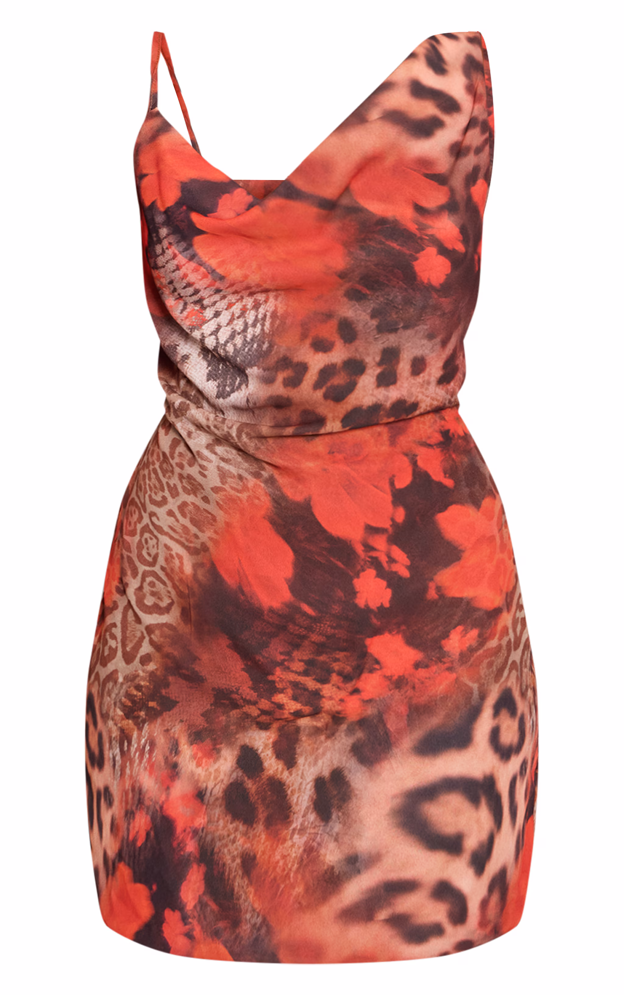 Leopard Floral Print Chiffon Scarf Mini Dress