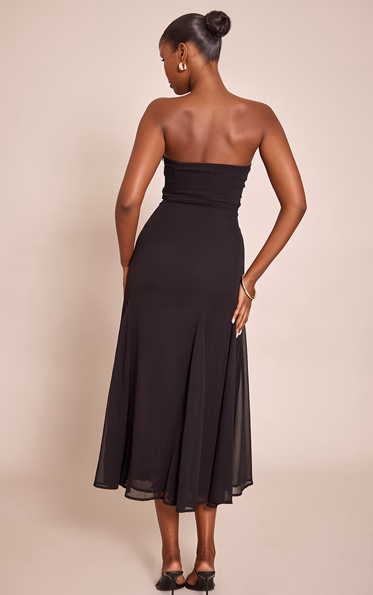 Black Bandeau Godet Midaxi Dress