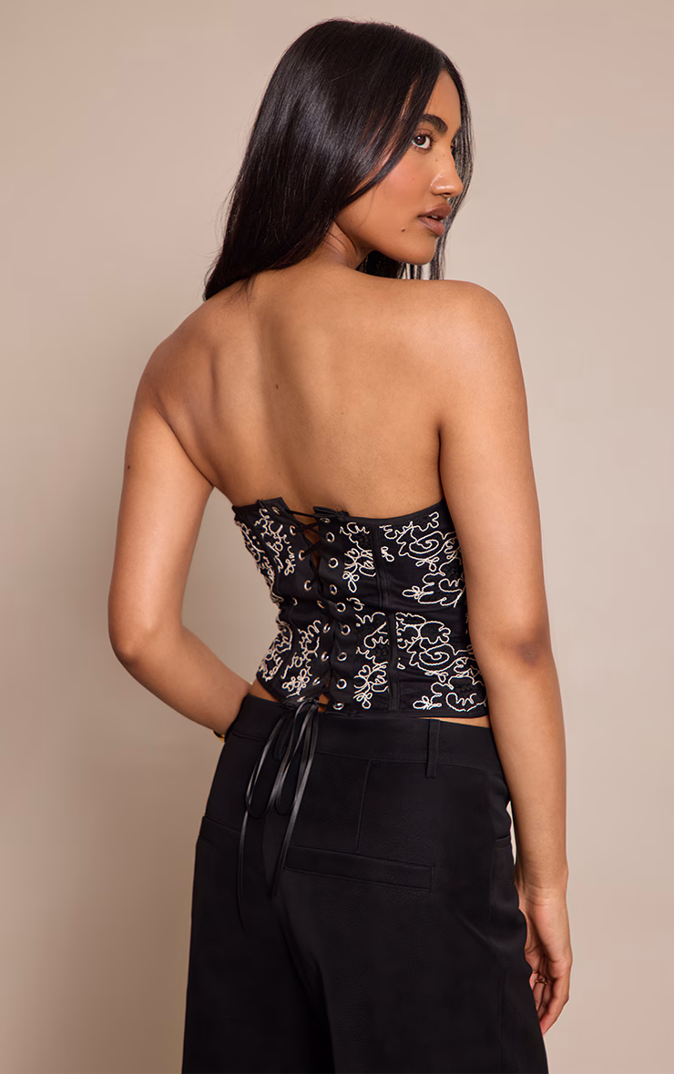 Black Textured Lace Back Corset