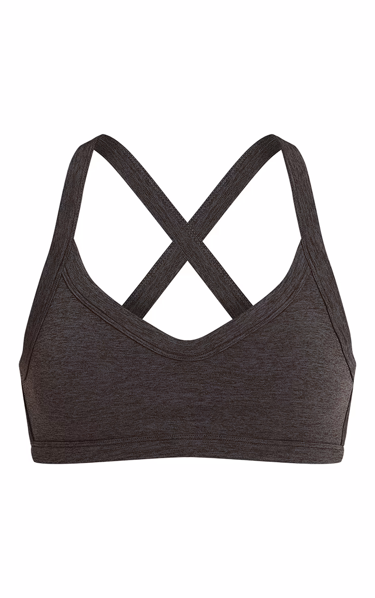 Charcoal Seamless Marl Cross Back Sports Bra