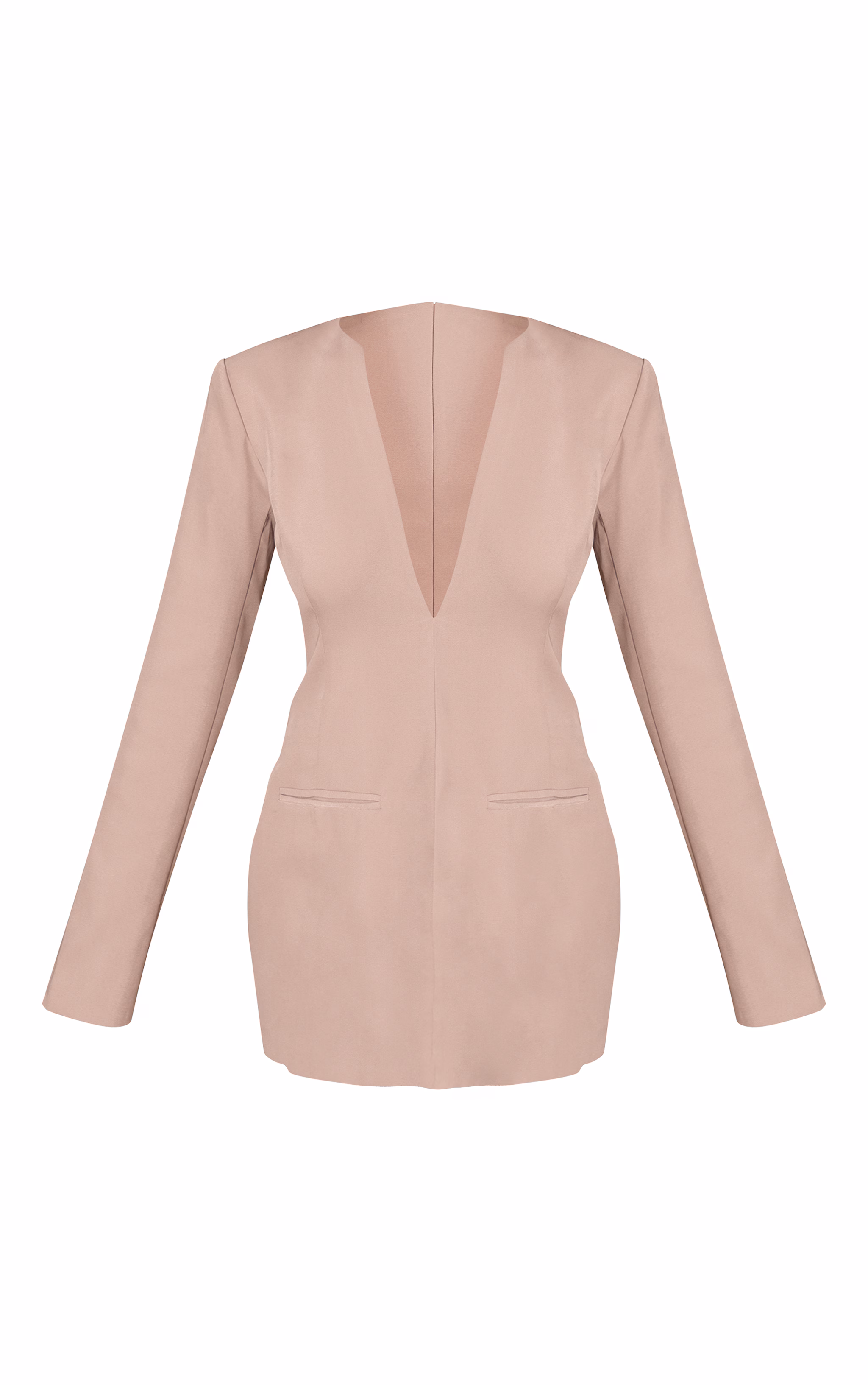 Grey Woven V Neck Long Sleeve Mini Dress