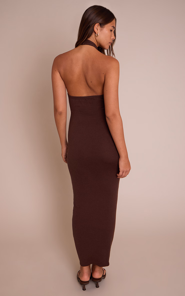 Dark Chocolate Halter Neck Trim Detail Maxi Dress