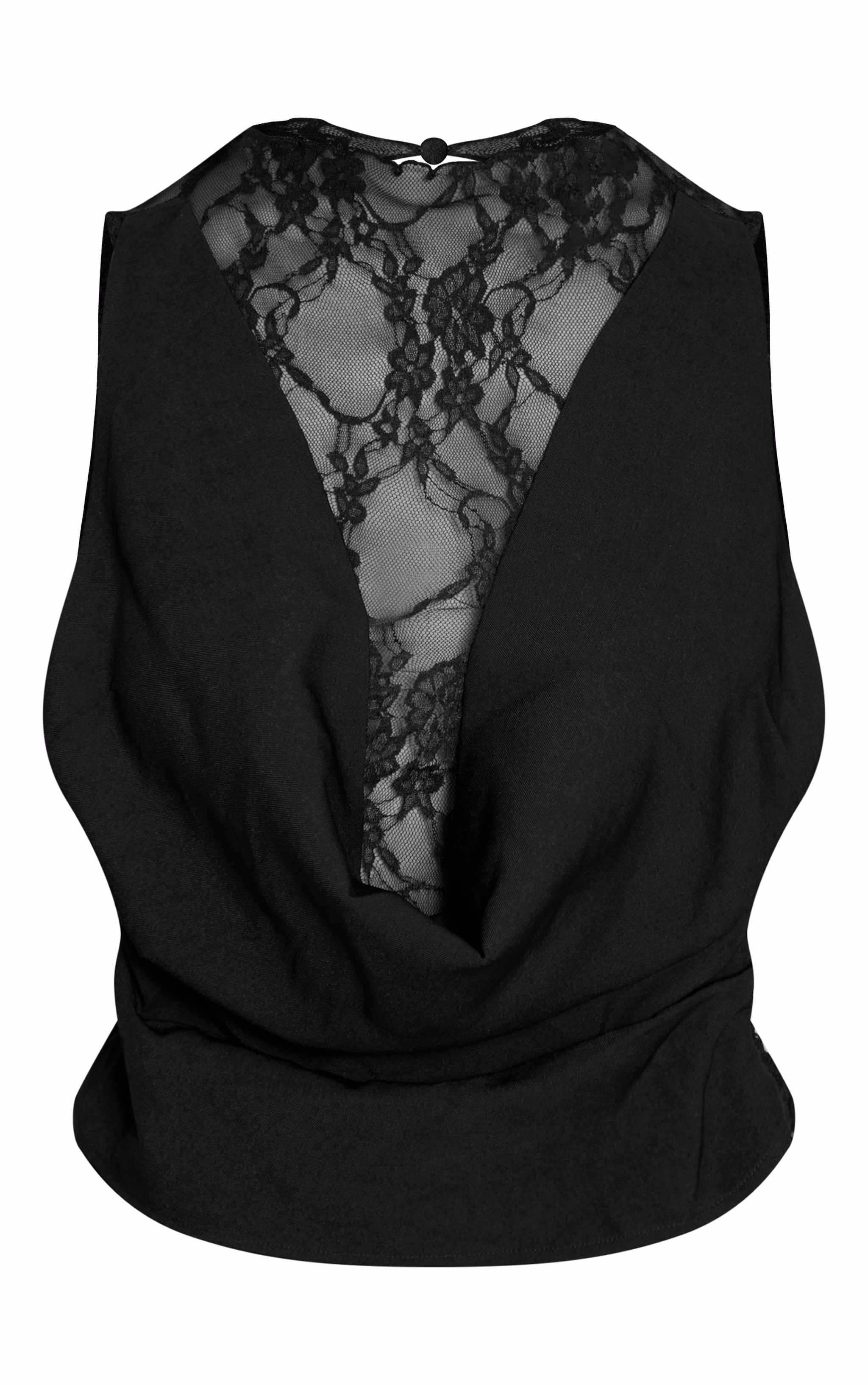 Black Tailored Lace Drape Detail Top