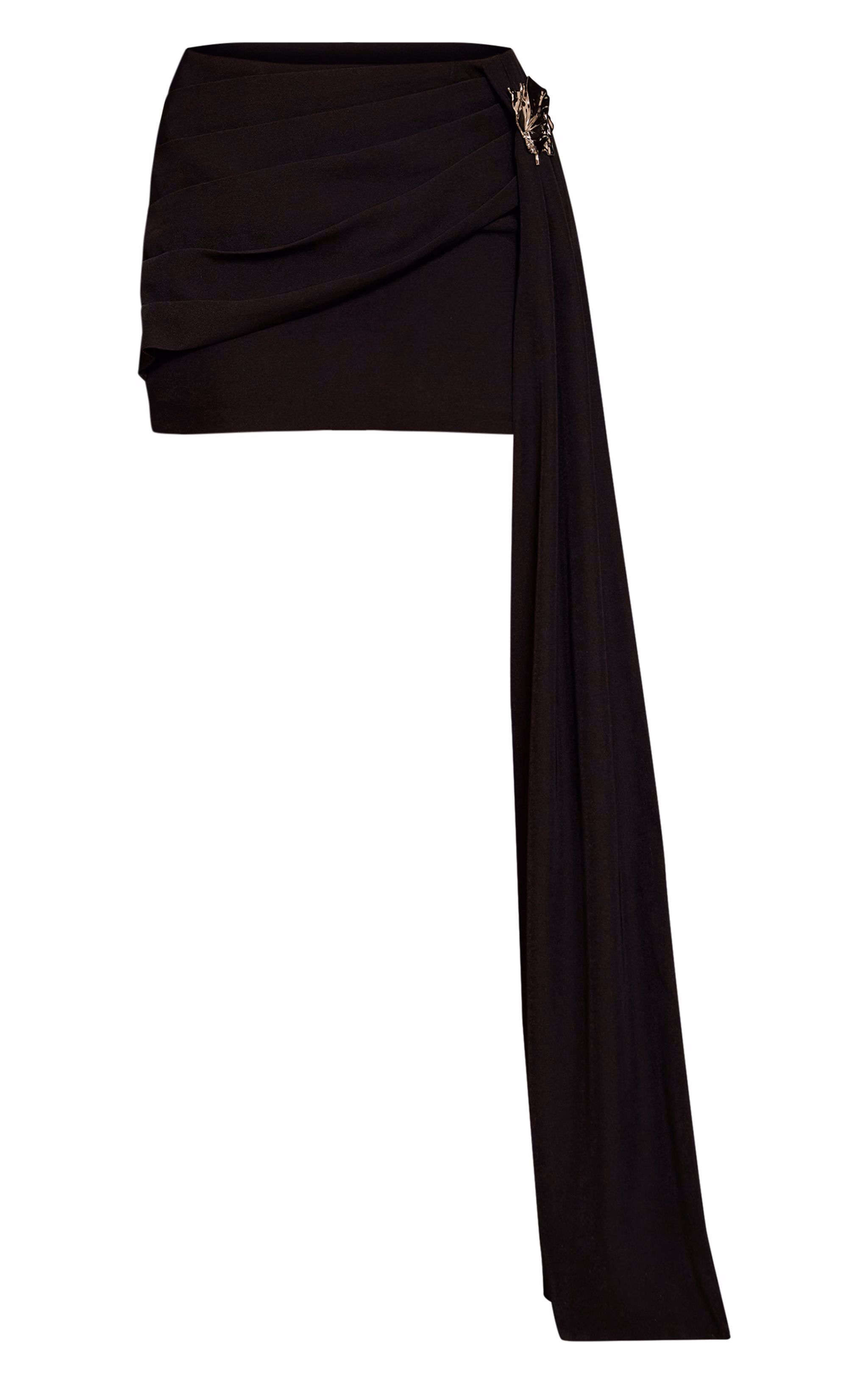 Premium Black Woven Drape Trim Detail Mini Skirt