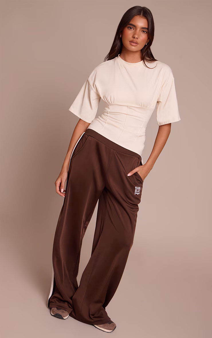 Butter Cream Cotton Ruched Bust Detail Fitted T Shirt