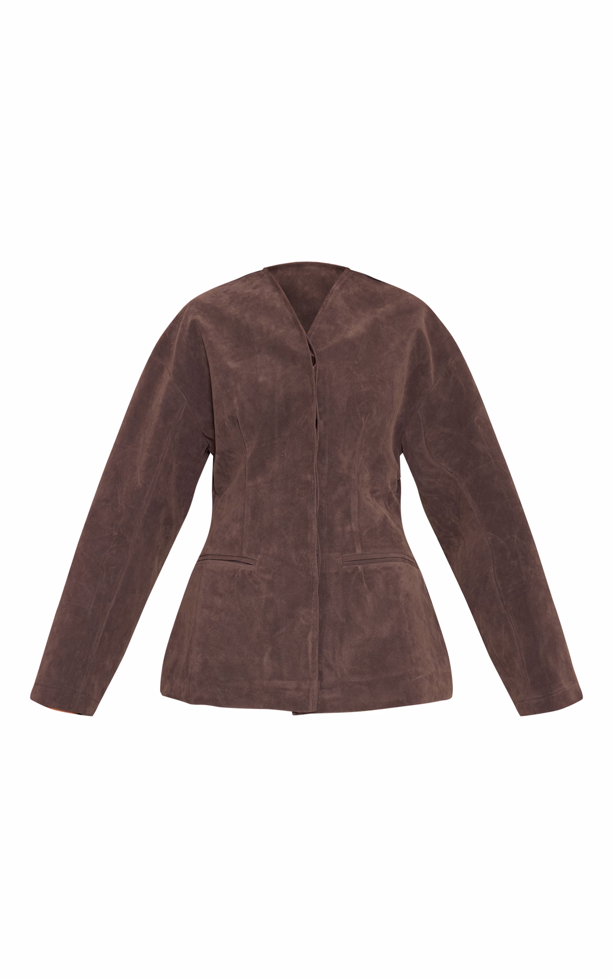 Khaki Suede Collarless Cocoon Sleeve Blazer