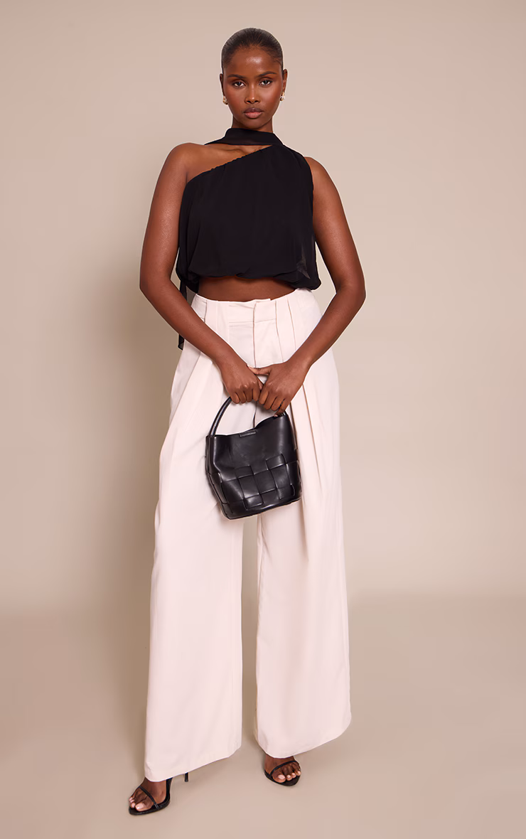 Black Mesh Halterneck Scarf Detail Top