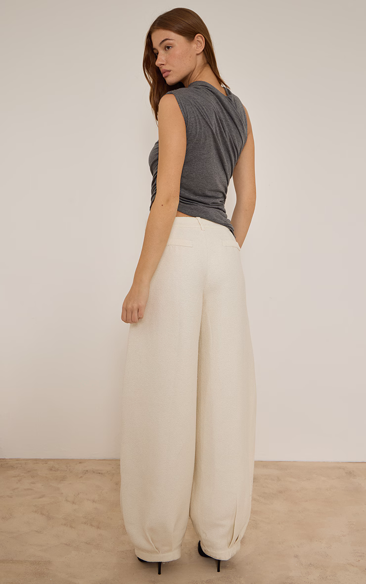Cream Boucle Textured Balloon Pants