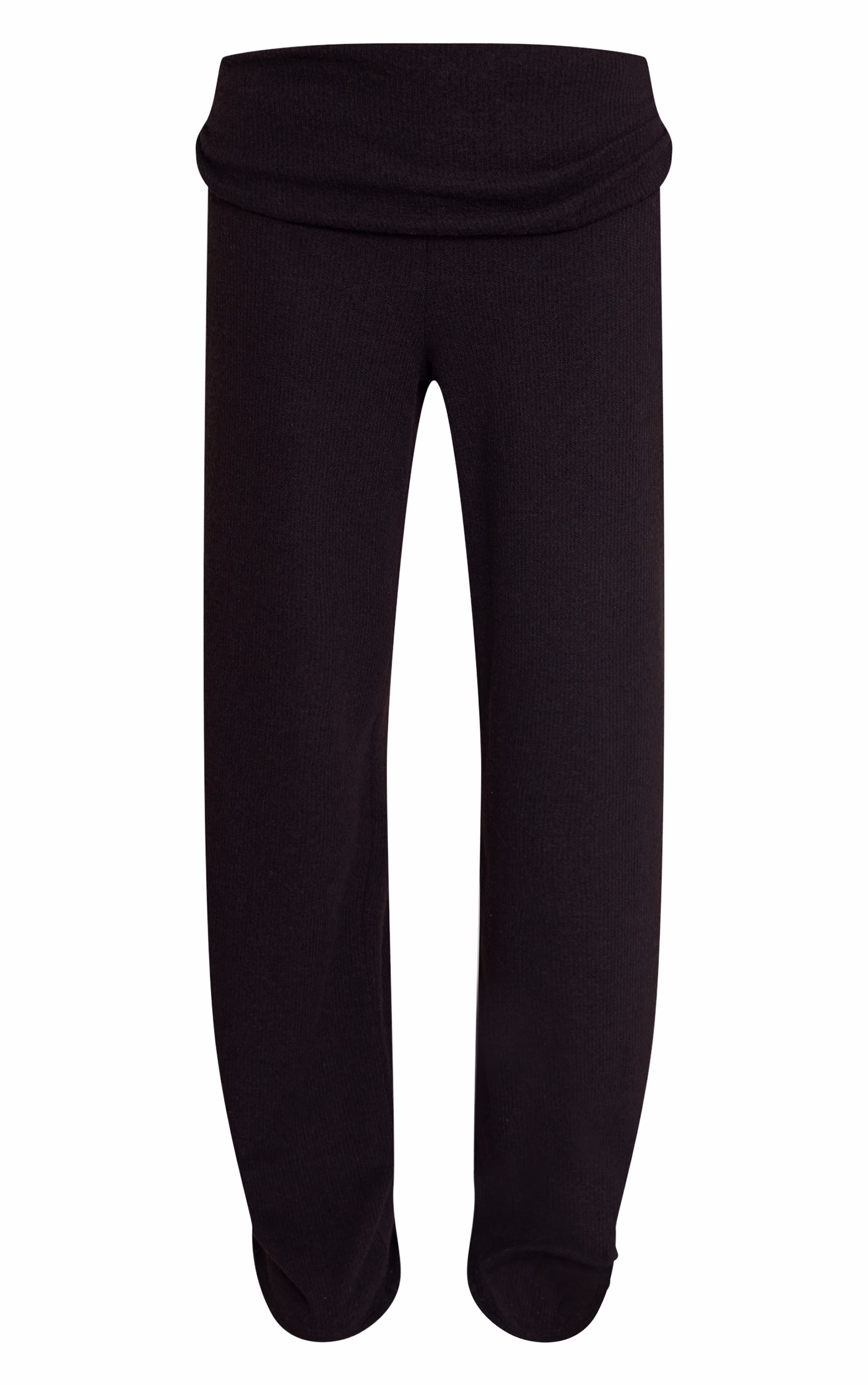 Black Wool Look Fold Over Straight Leg Pant