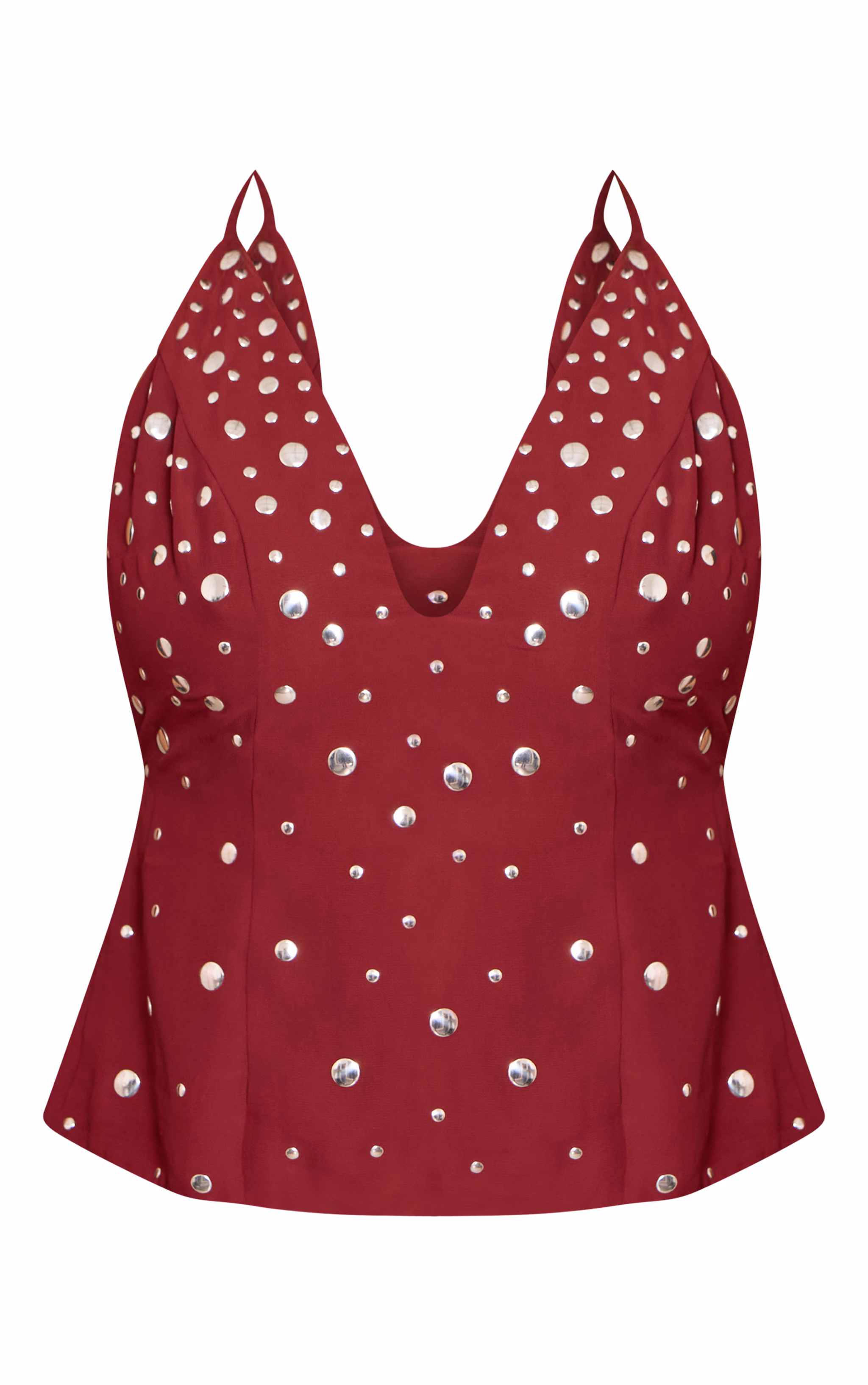 Wine Chiffon Studded Halterneck Top