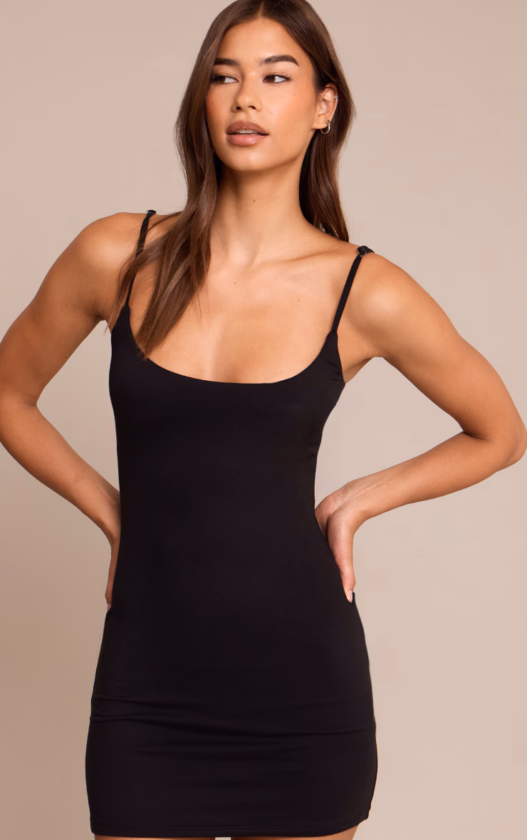 Black Soft Touch Jersey Strappy Bodycon Dress