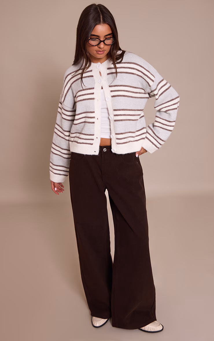 Grey Wool Blend Striped Cardigan