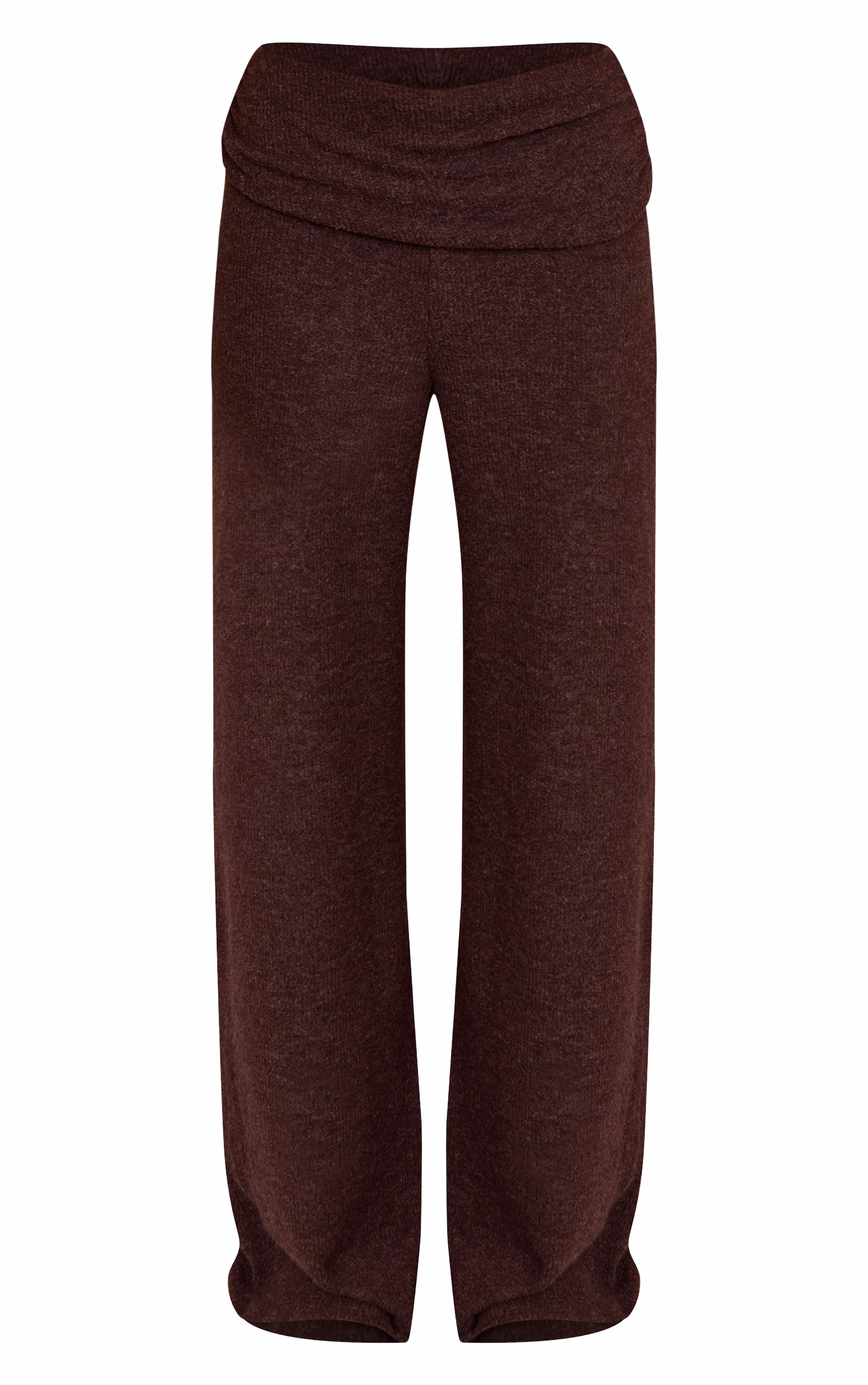 Chocolate Wool Look Fold Over Straight Leg Pants