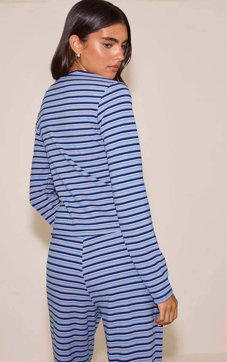 Navy Soft Fleece Pinstripe Button Up Top