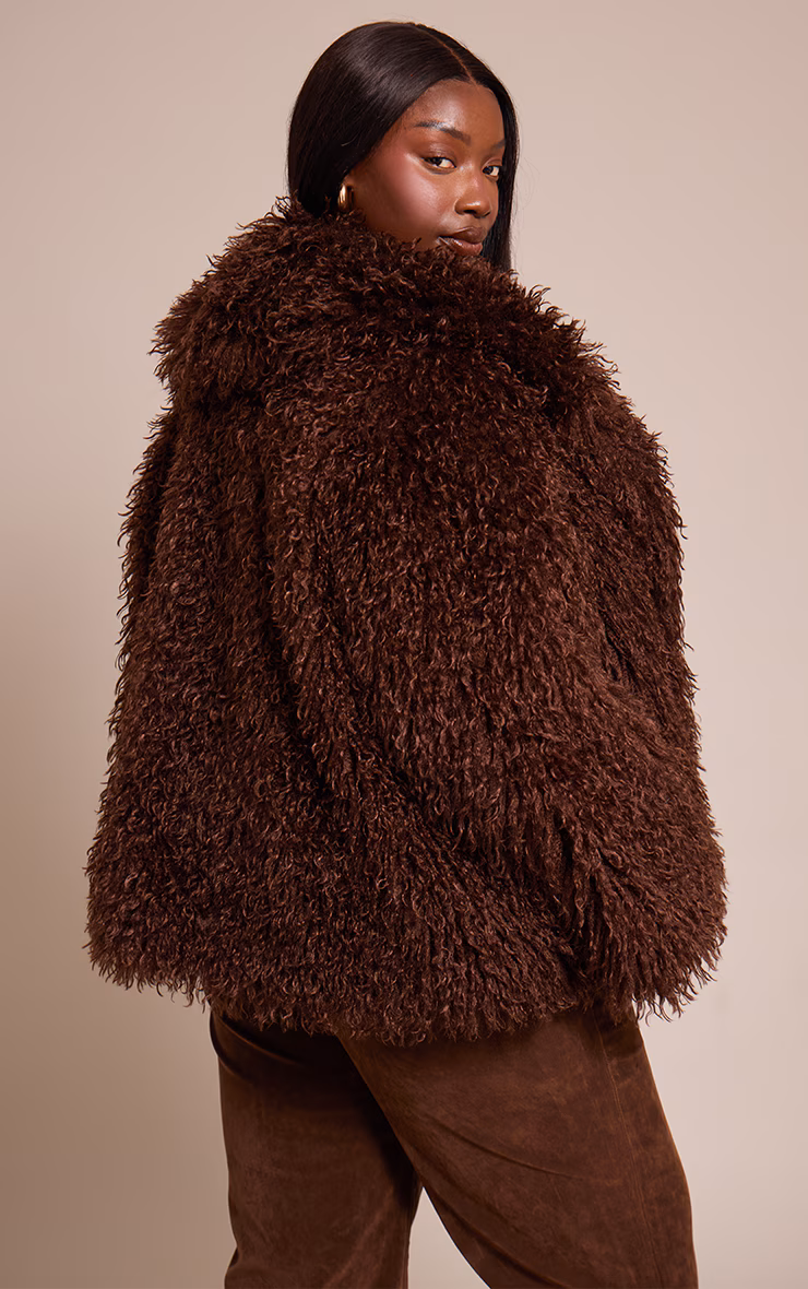 Plus Chocolate Mongolian Fur Midi Coat