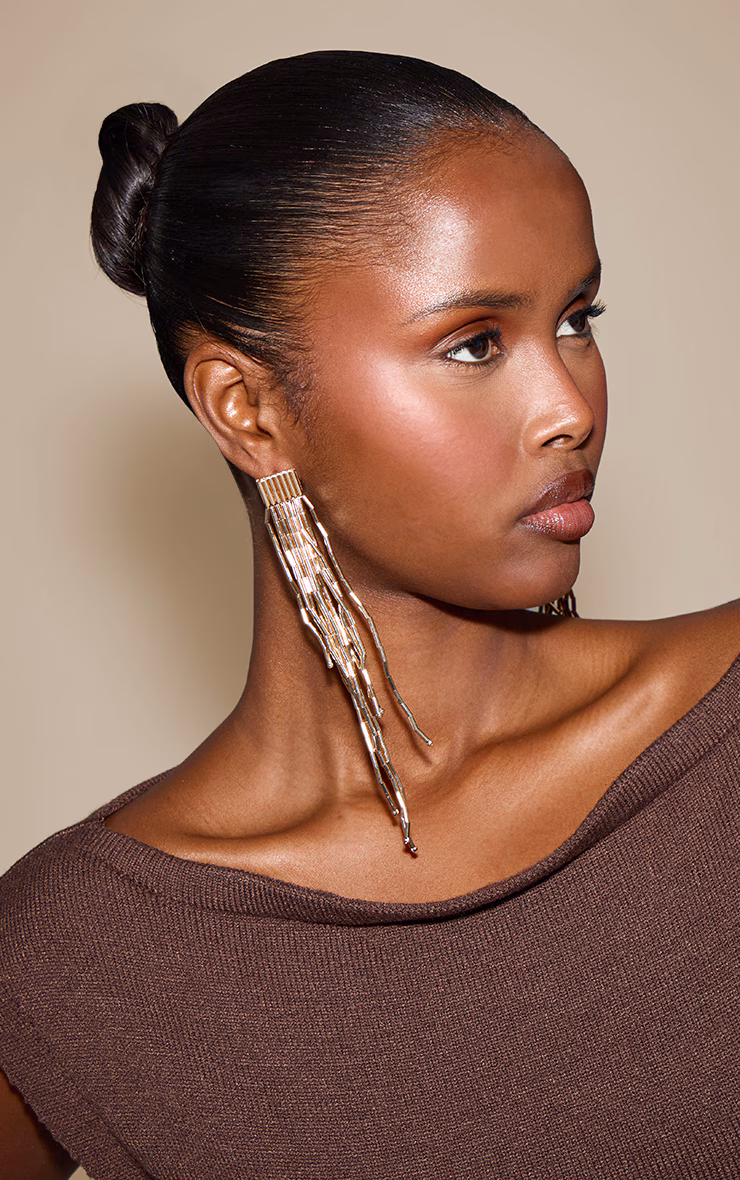 Gold Tassel Drop Statement Earrings