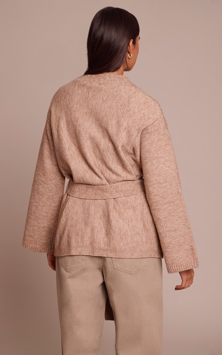 Oatmeal Tie Waist Oversized Cardigan
