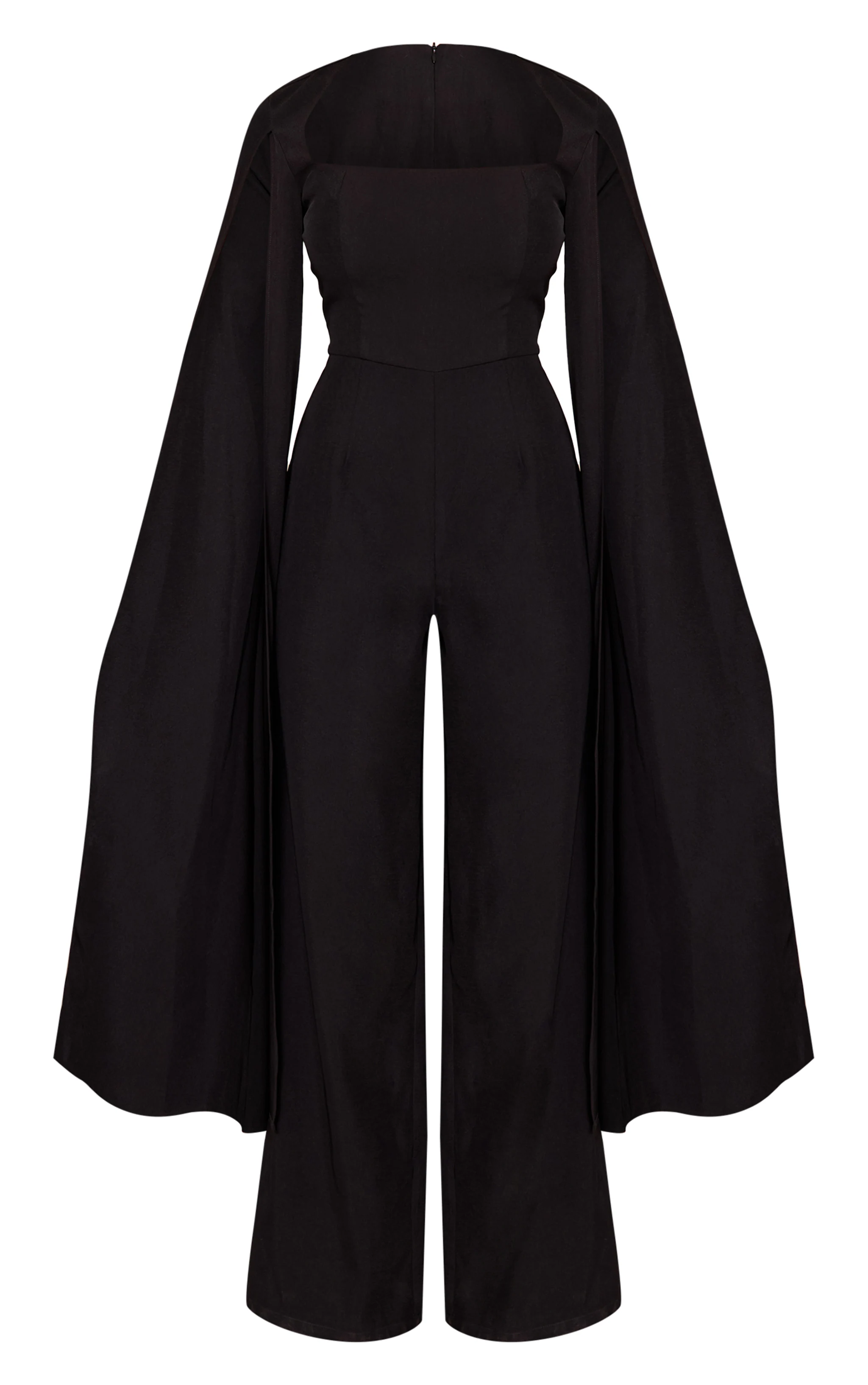 Black Woven Cape Sleeve Wide Leg Jumpsuit