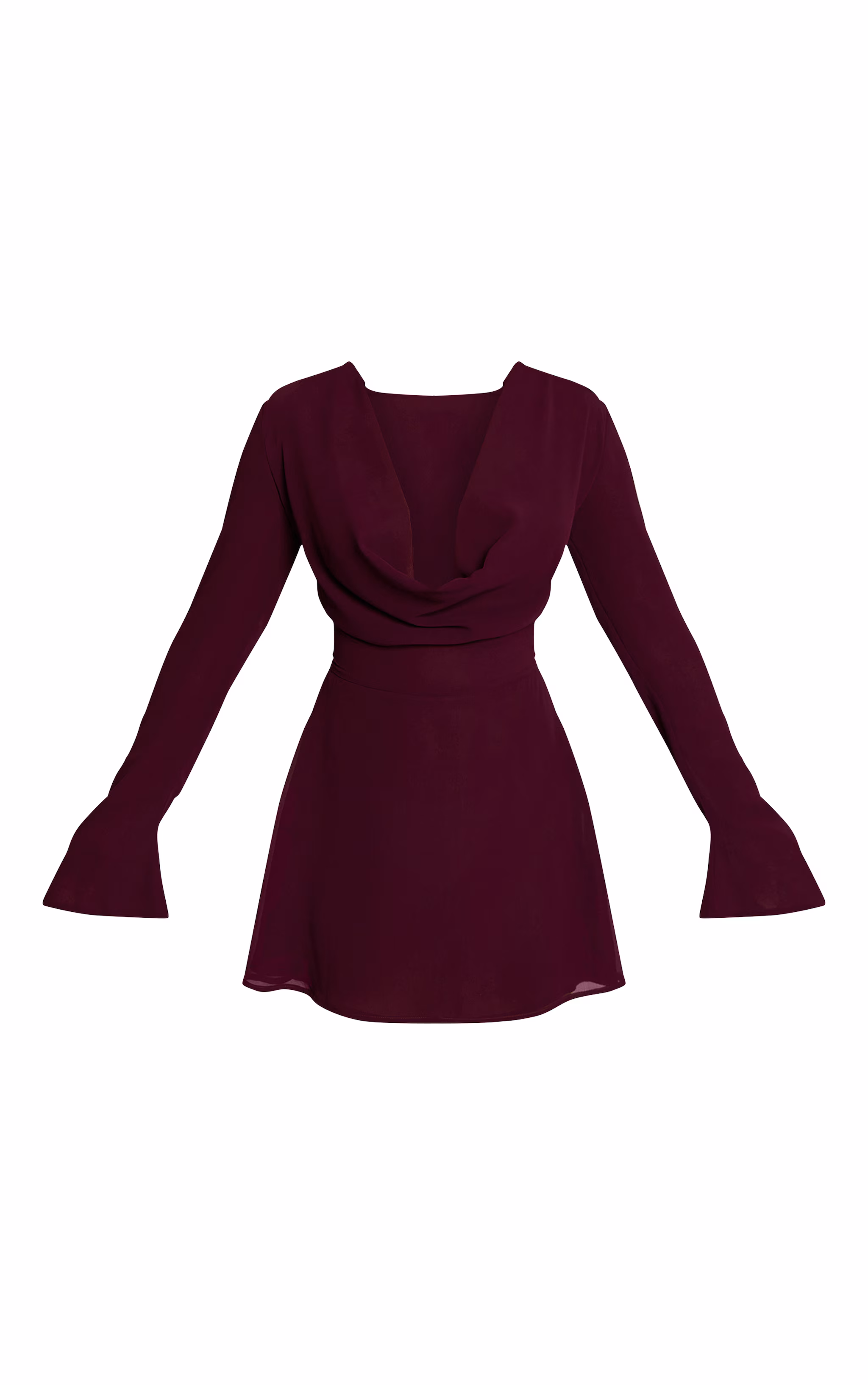 Purple Chiffon Cowl Neck Flute Sleeve Shift Dress