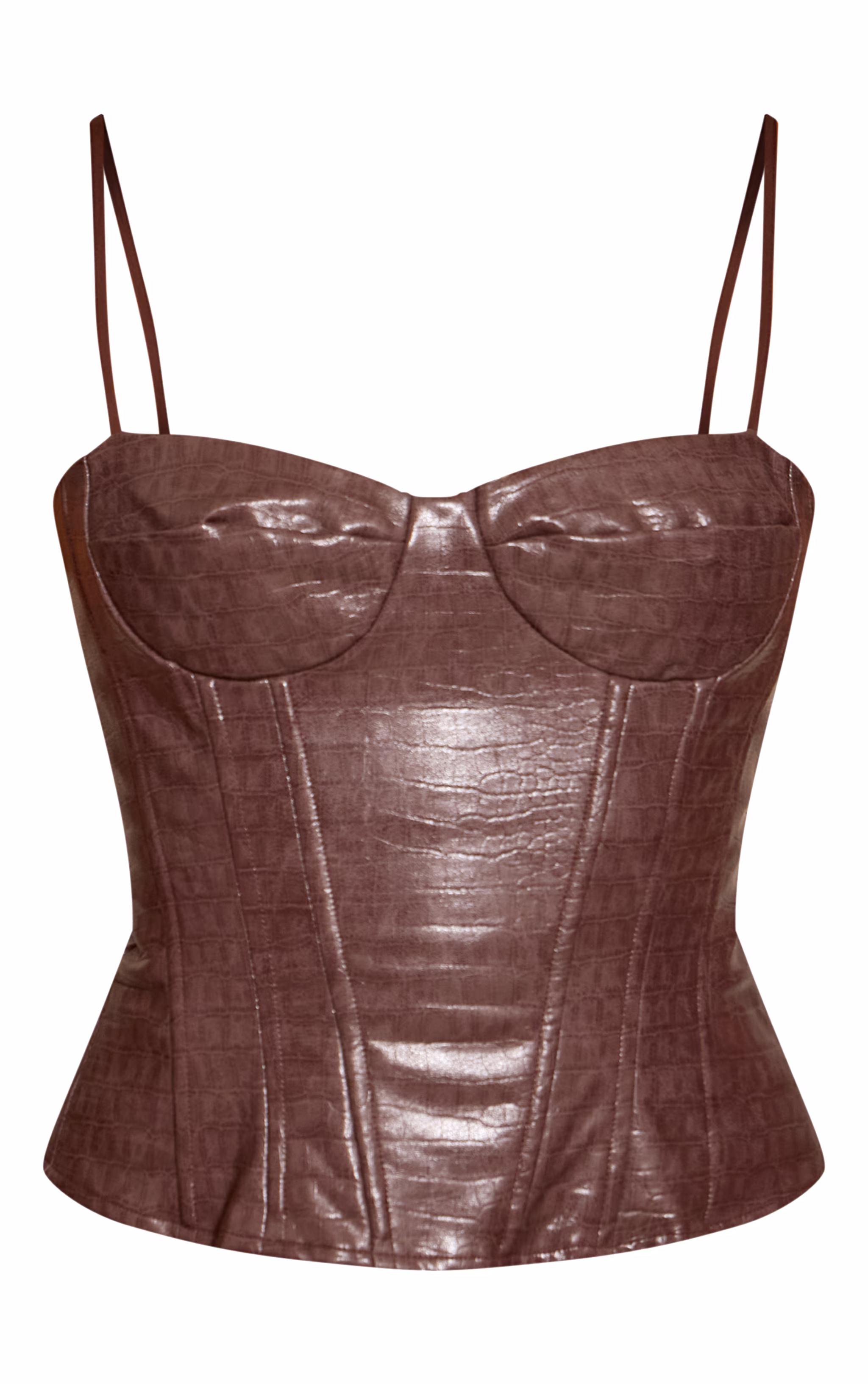 Dark Chocolate Croc Faux Leather Structured Corset Top