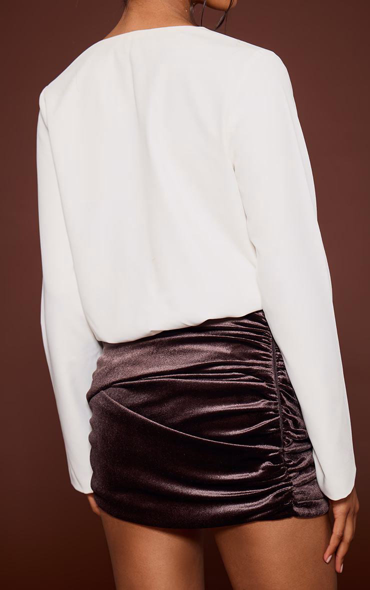 Chocolate Velvet Ruched Mini Skirt