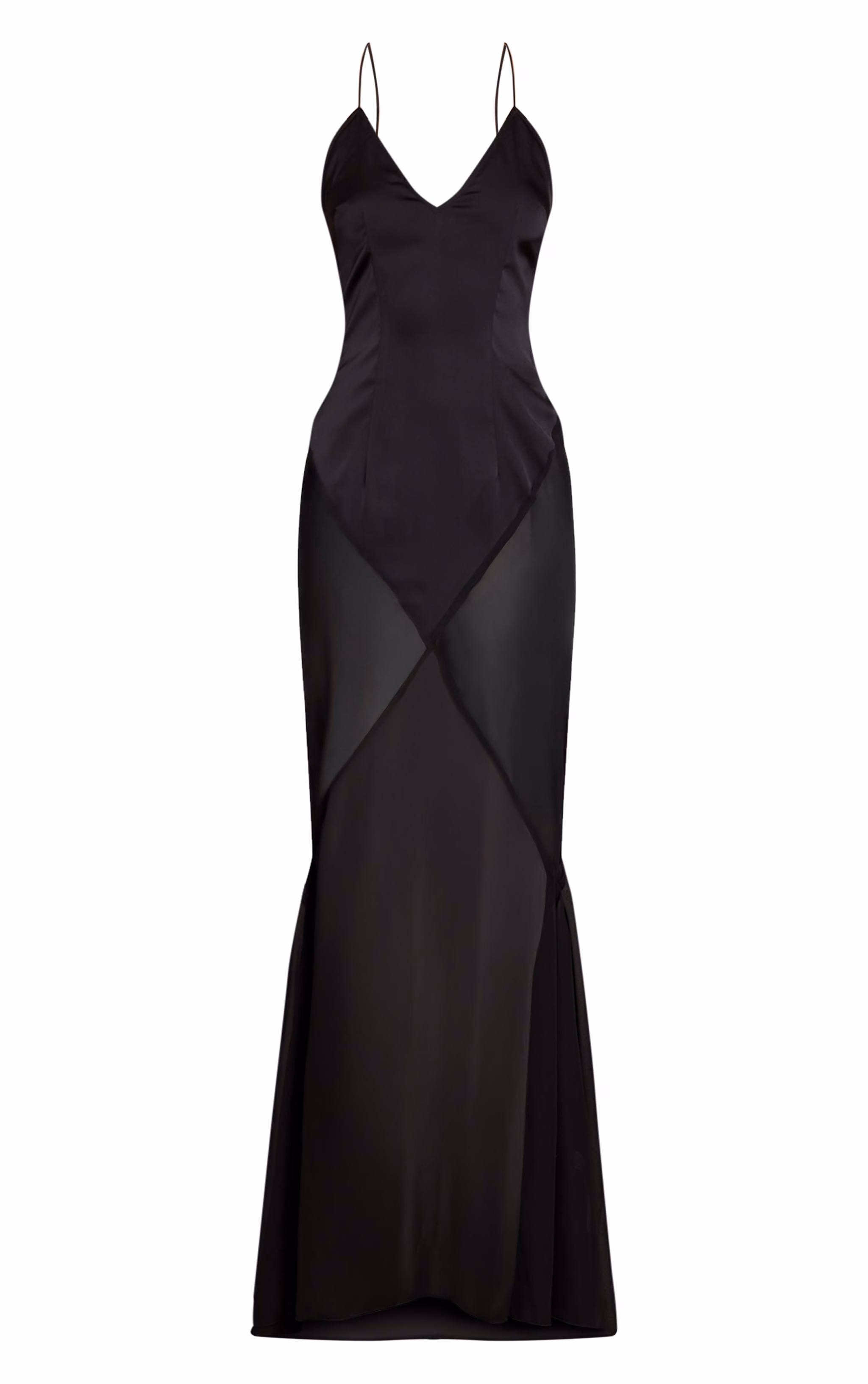 Black Satin Contrast V Neck Maxi Dress