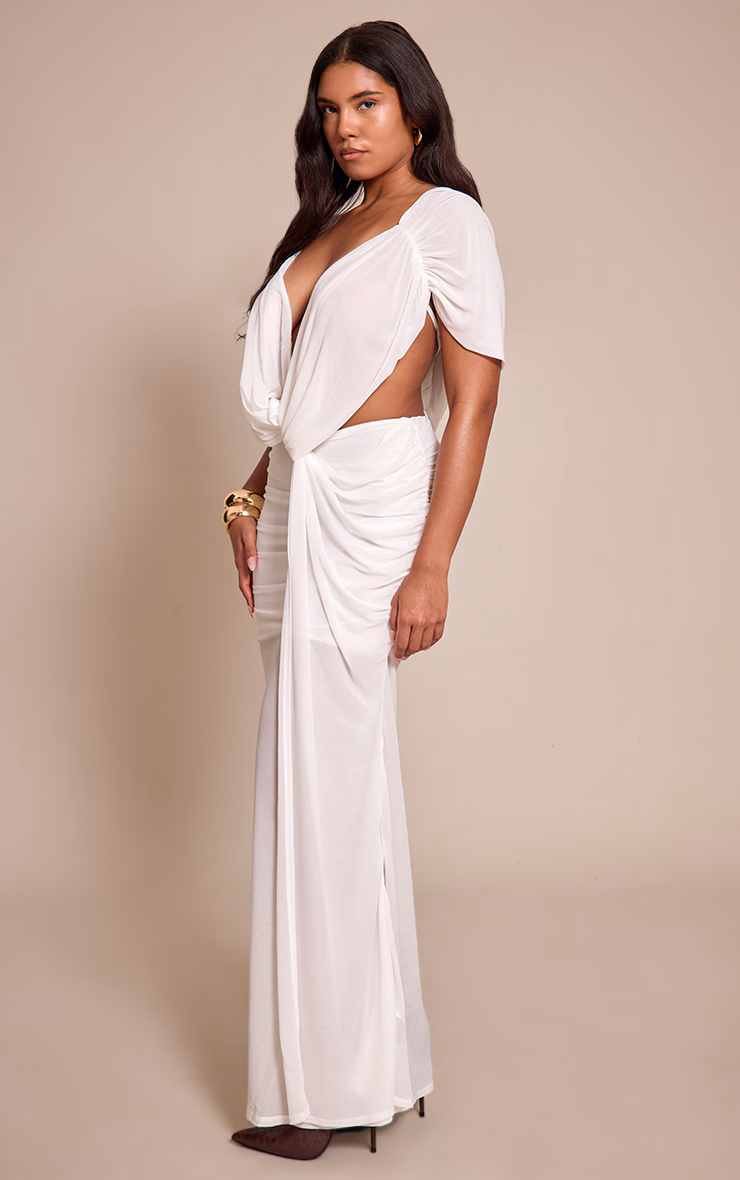 Shape White Mesh Cutout Maxi Dress