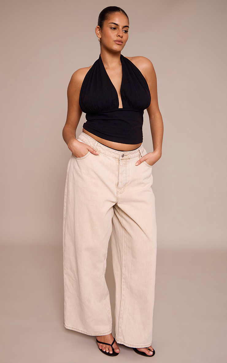 Plus Black Sculpt Ruched Halterneck Top