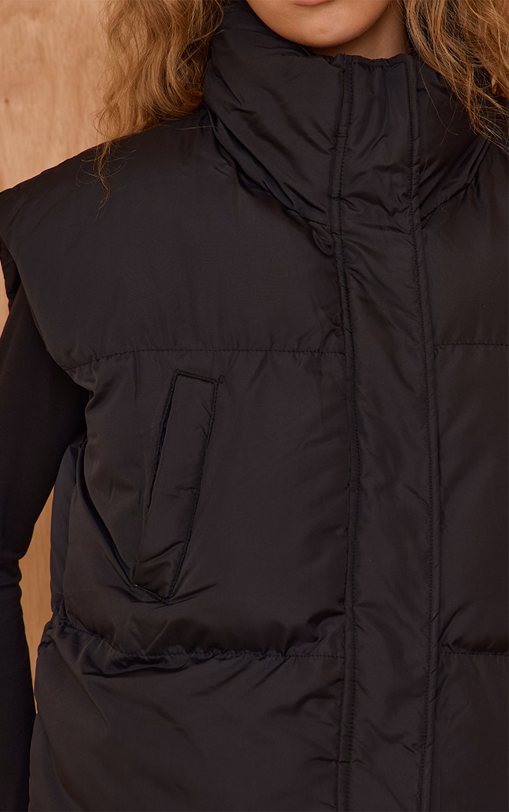 Black Extended Shoulder Sleeveless Puffer Vest