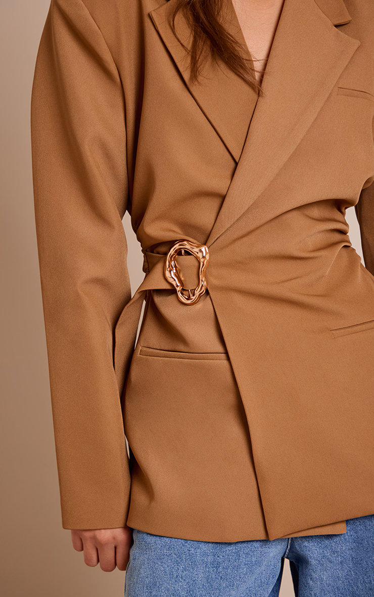 Camel Belted Trim Detail Blazer