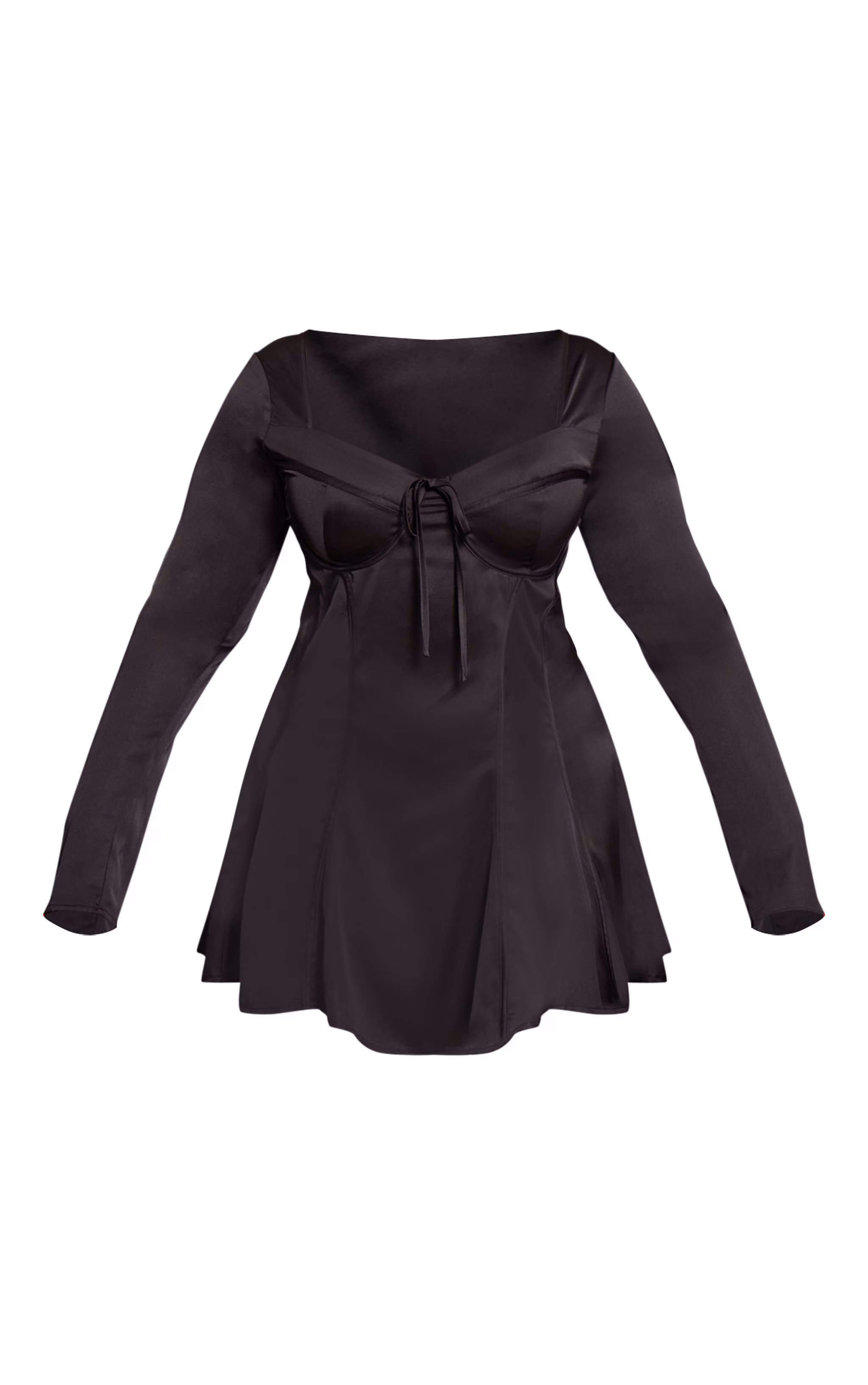 Plus Black Satin Long Sleeve Mini Dress