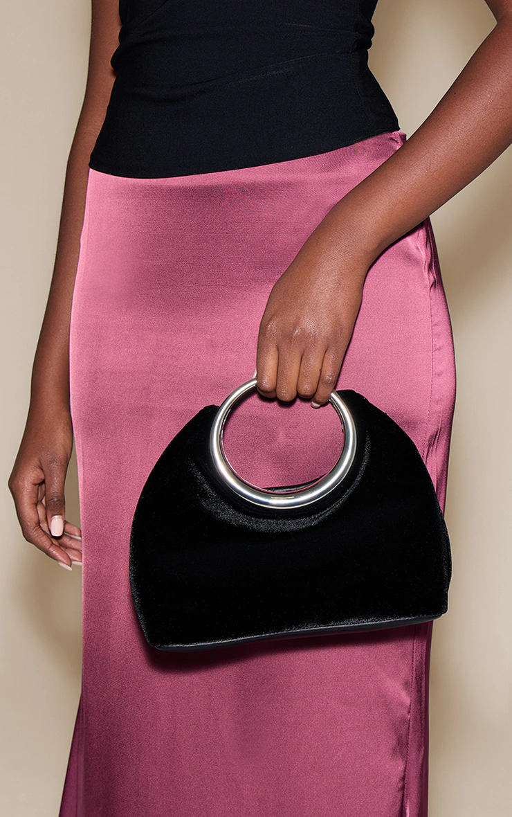 Black Velvet Grab Handle Clutch Bag
