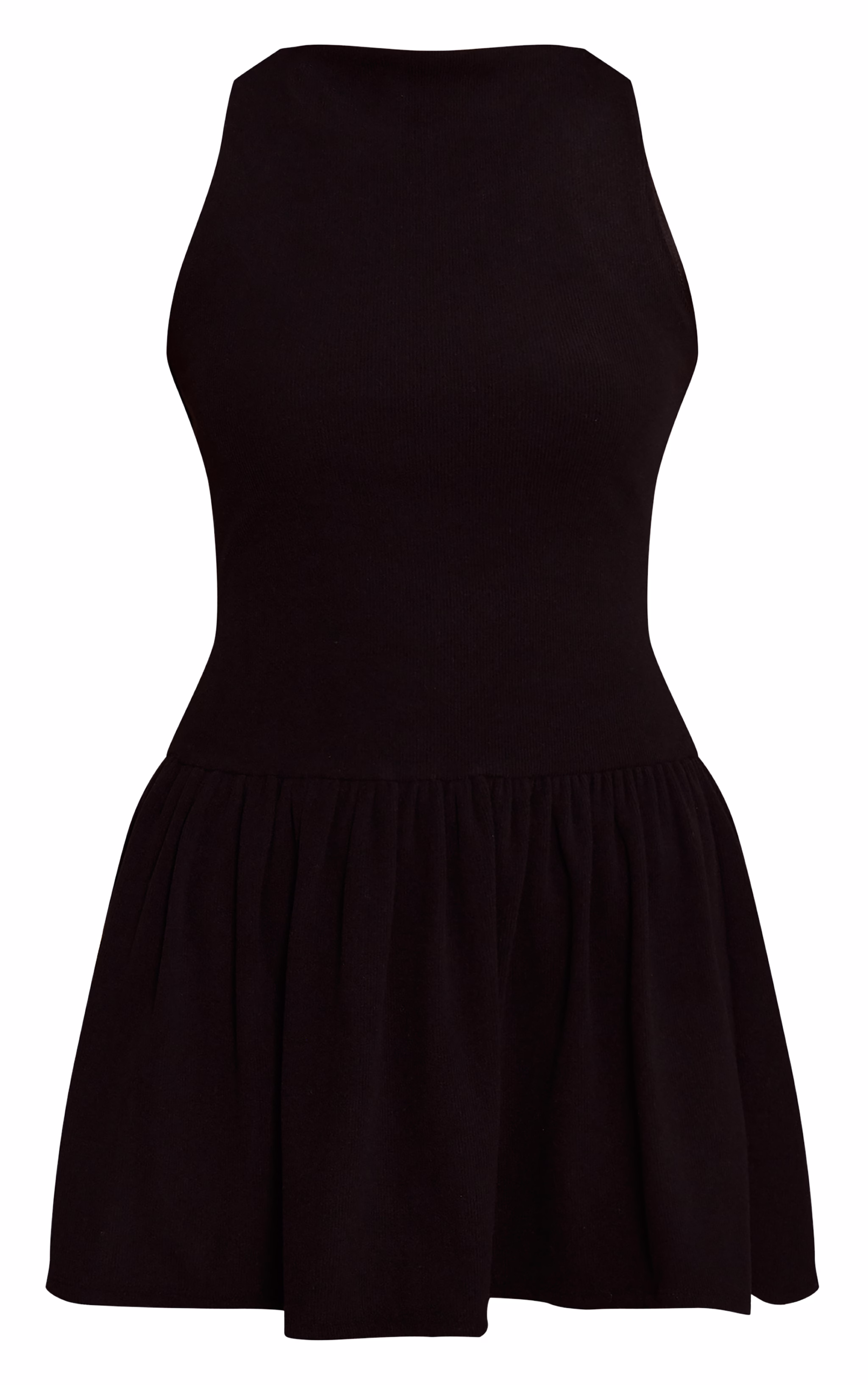 Black Ribbed High Neck Sleeveless Shift Dress