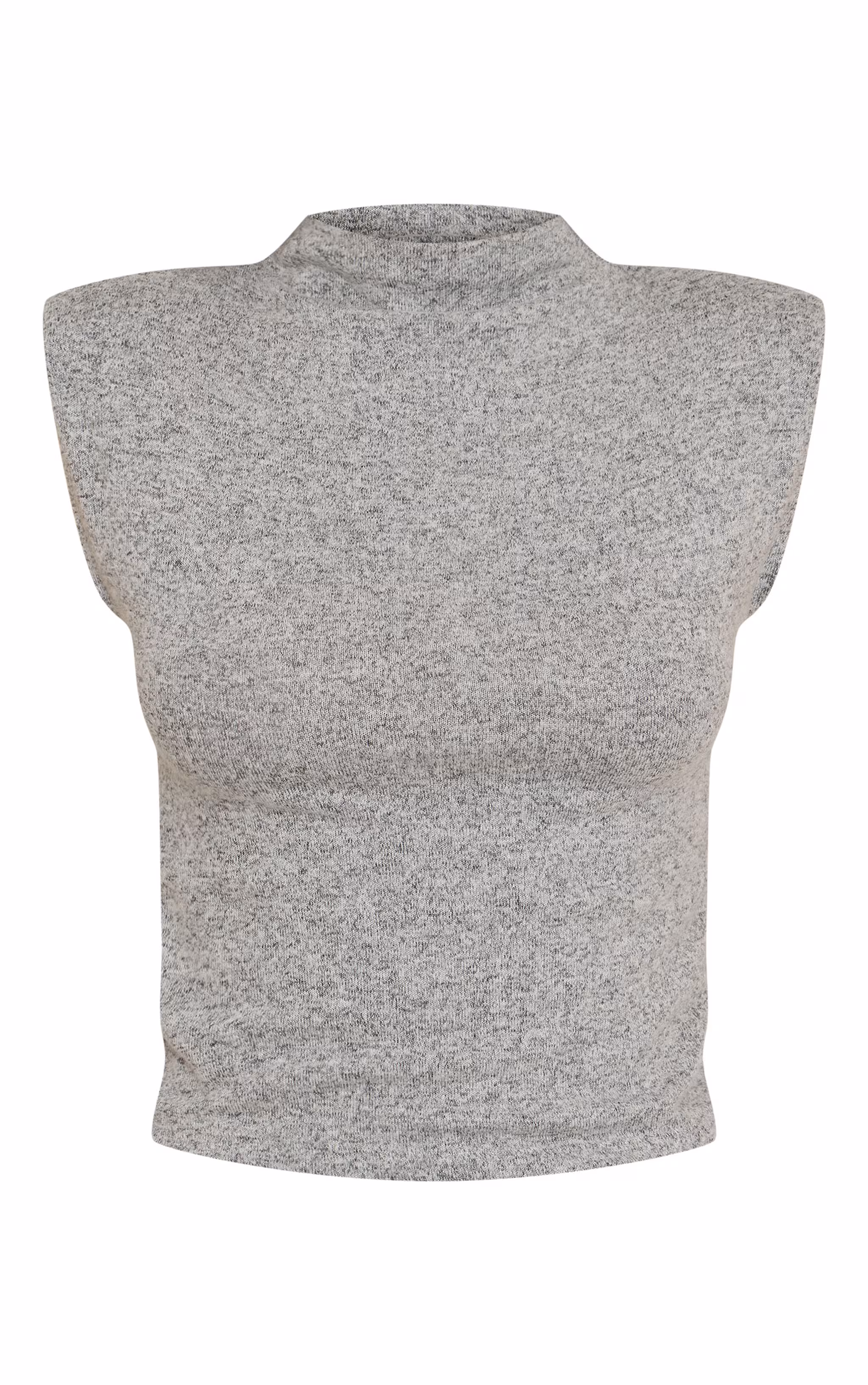 Grey Marl Soft Knit Shoulder Detail High Neck Long Top