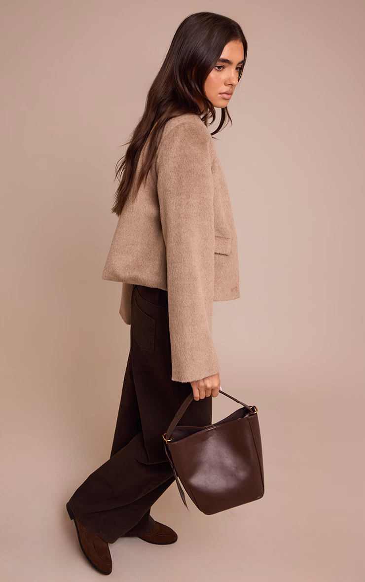 Taupe Brushed Wool Single Breasted Jacket