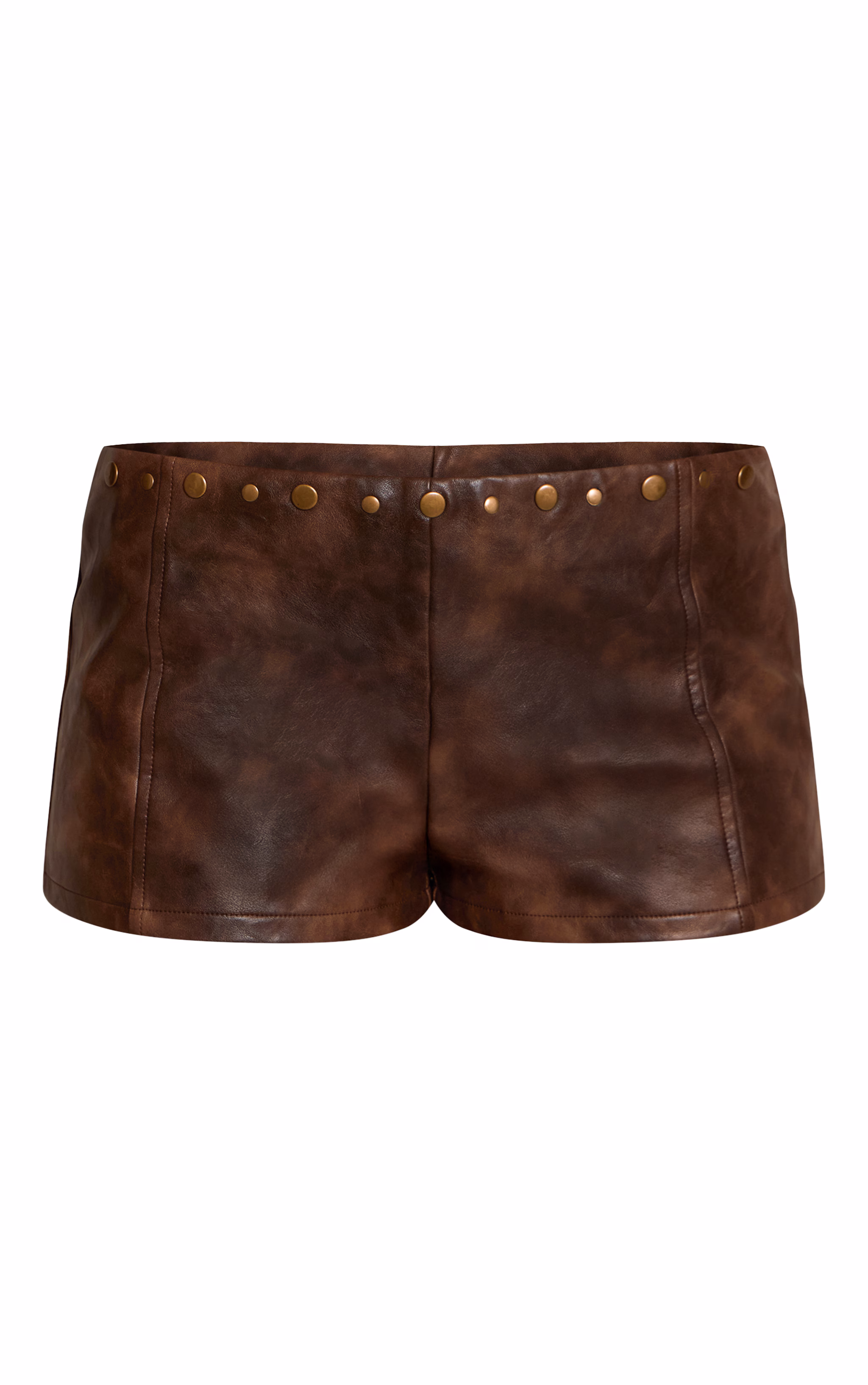 Brown Faux Leather Studded Hot Pants