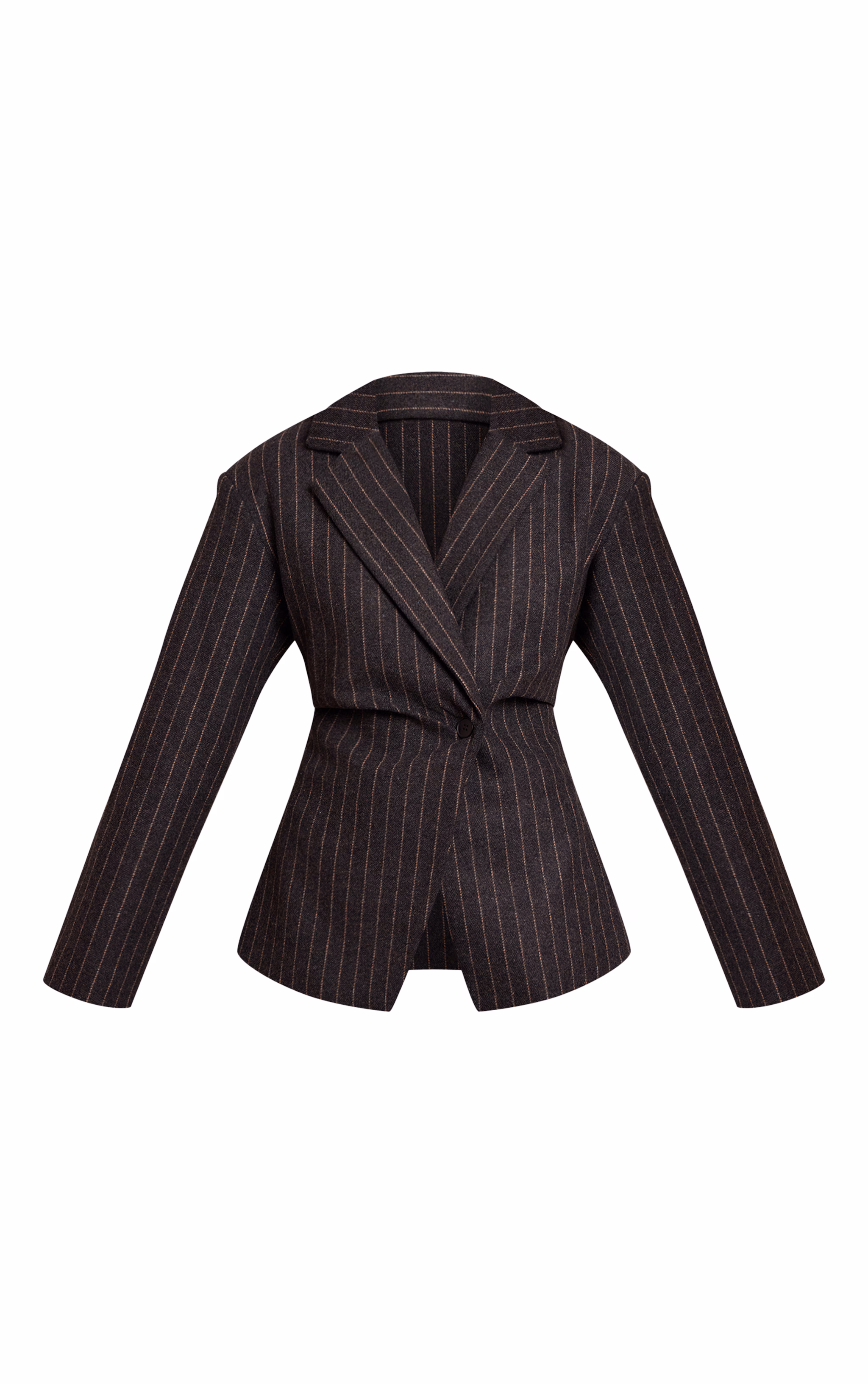 Charcoal Grey Brushed Pinstripe Cinched Waist Blazer