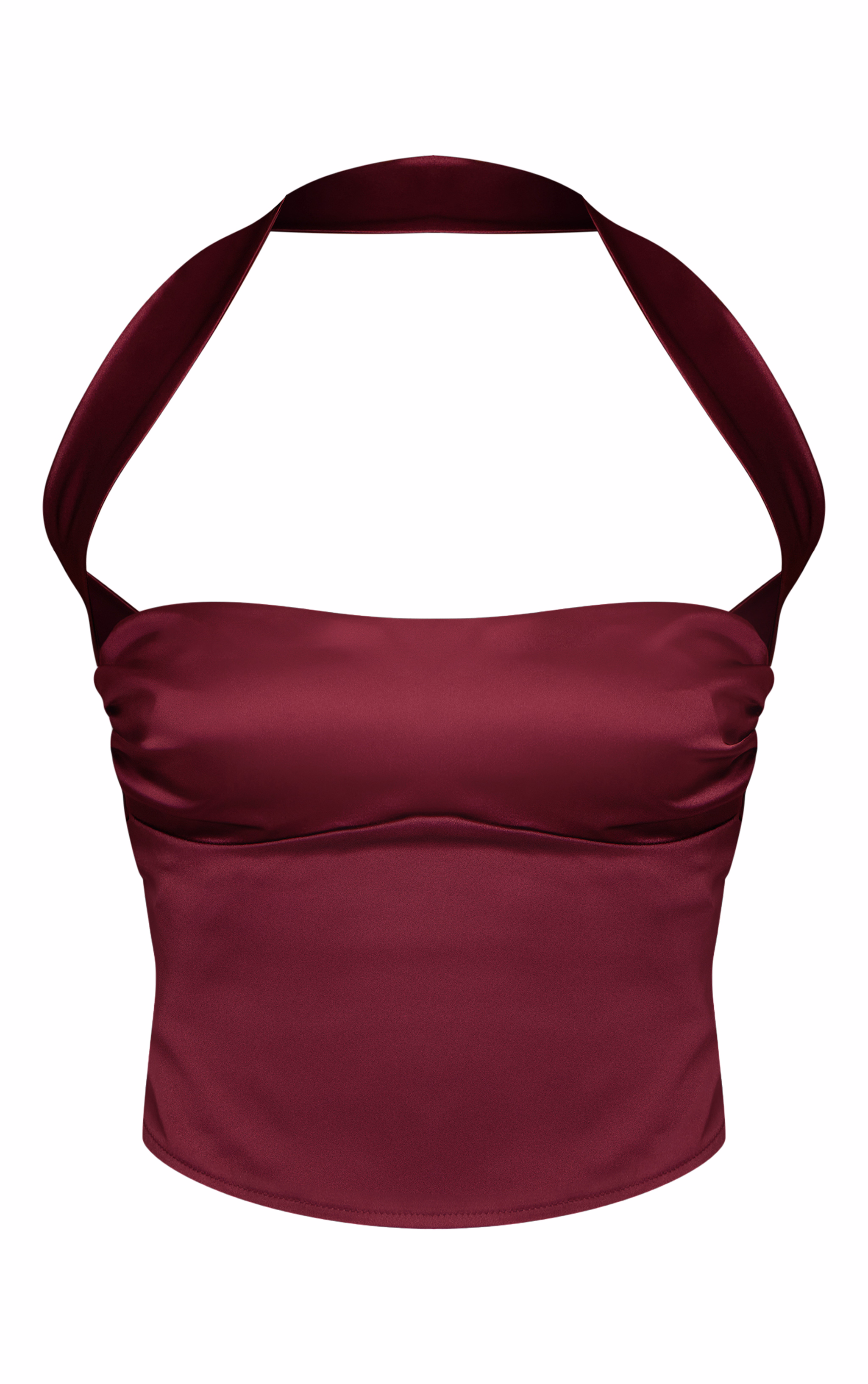 Purple Satin Halter Neck Ruched Bust Crop Top