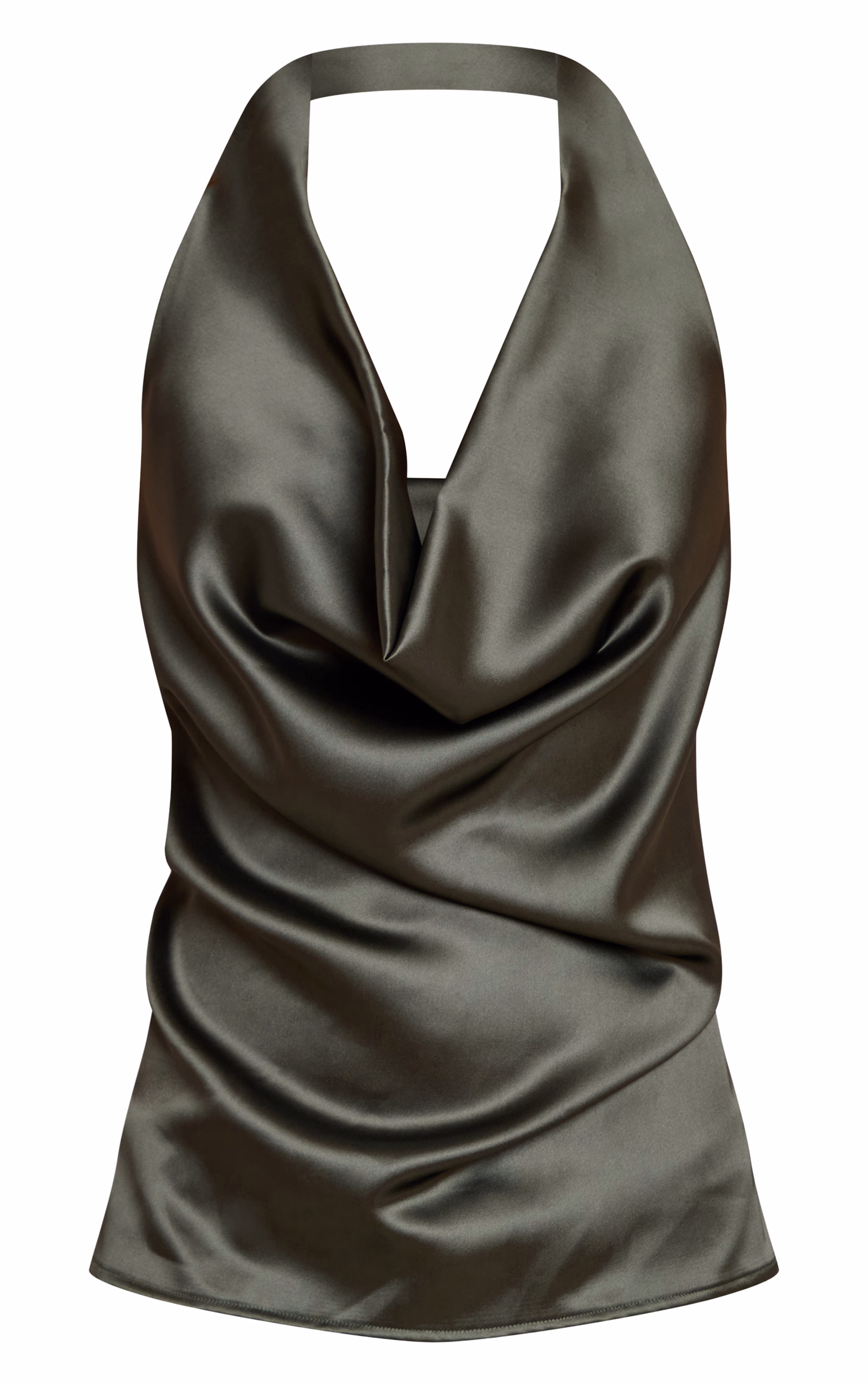 Forest Green Satin Drape Plunge Cowl Top