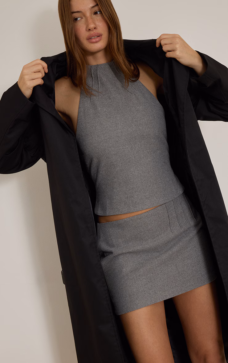 Grey Brushed Woven Mini Skirt