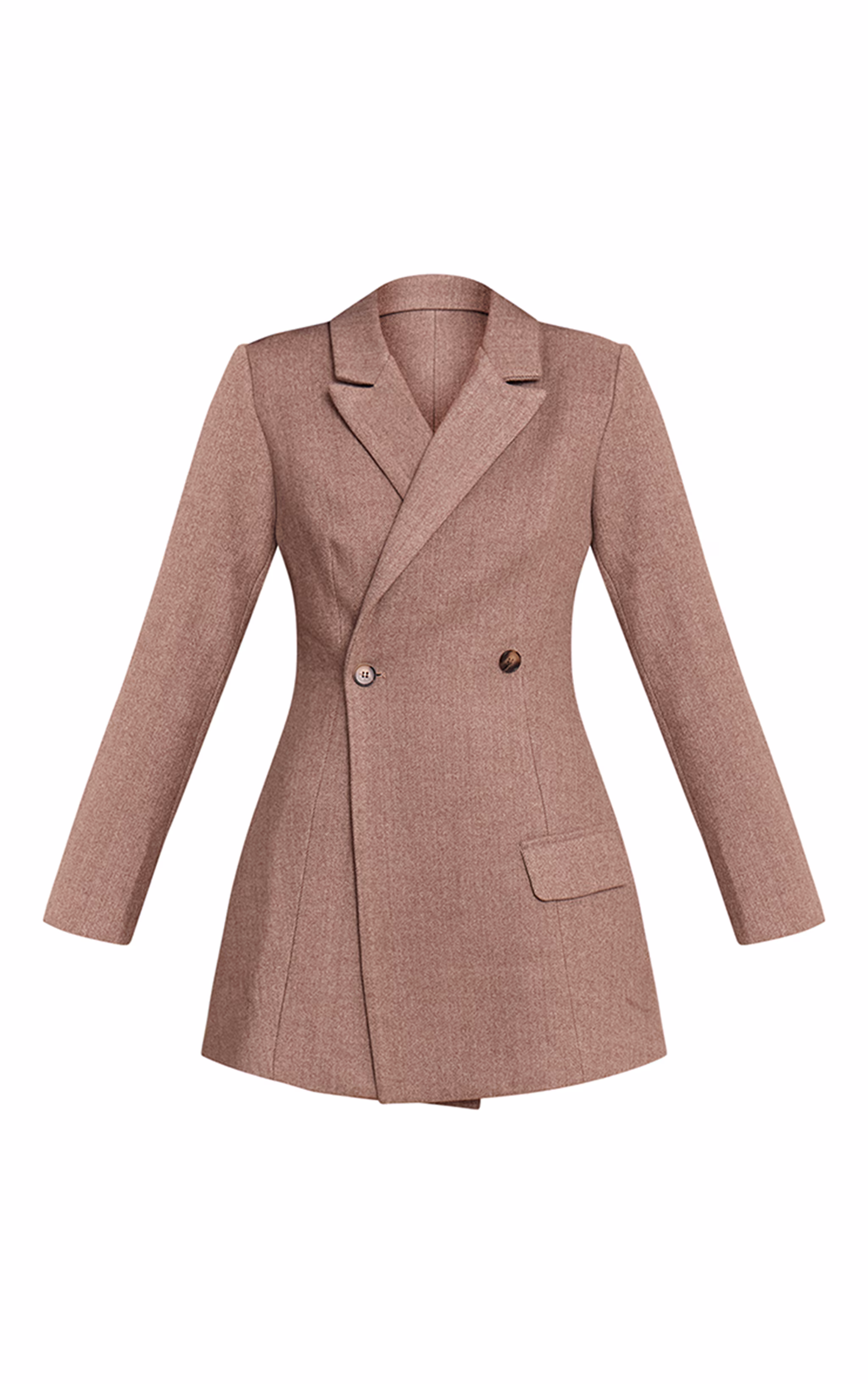 Taupe Wool Look Cinched Waist Blazer Dress