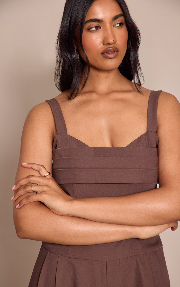 Chocolate Tailored Panel Detail Wide Leg Jumpsuit