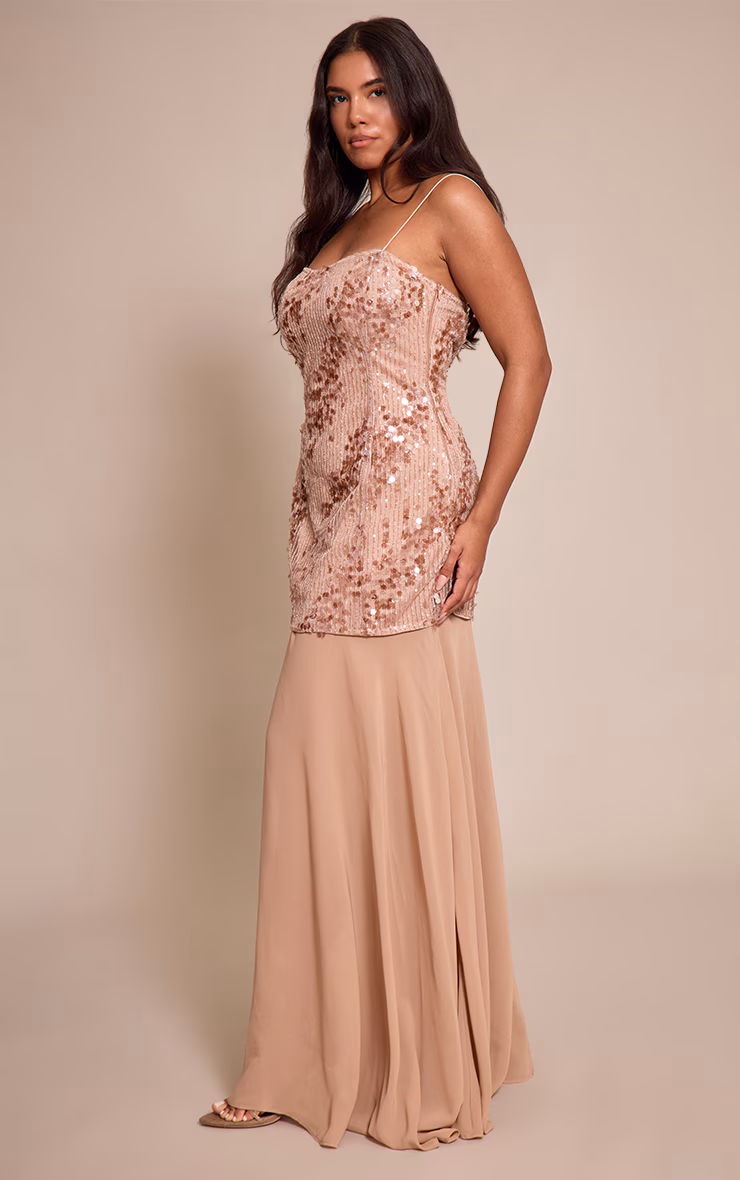 Shape Nude Tonal Sequin Dropped Hem Maxi Dress
